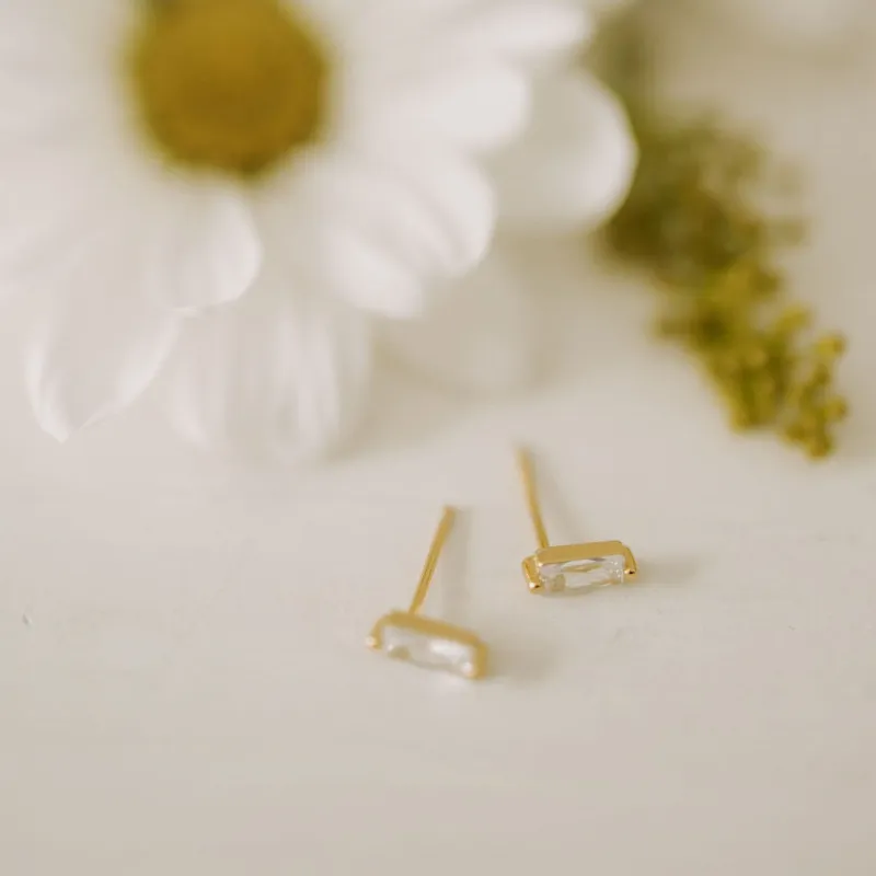 Sophie Baguette Diamond Studs sold by Roolee
