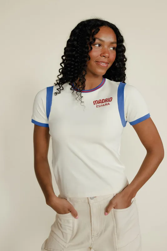 Madrid Morning Ringer Tee sold by Roolee