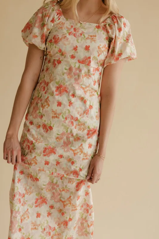 Peach Bloom Puff Sleeve Midi made by In February