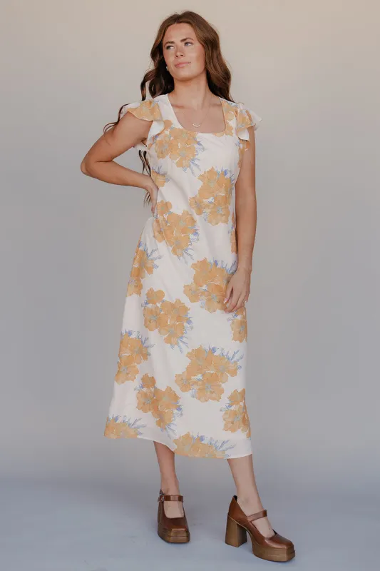Golden Petal Flutter Sleeve Dress made by Polagram