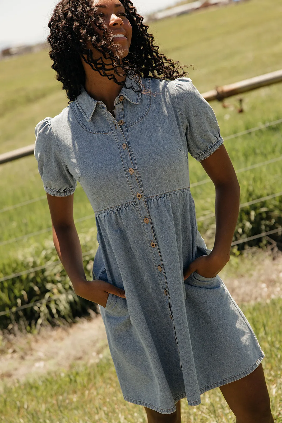 Summer in Denim Collared Dress sold by Roolee