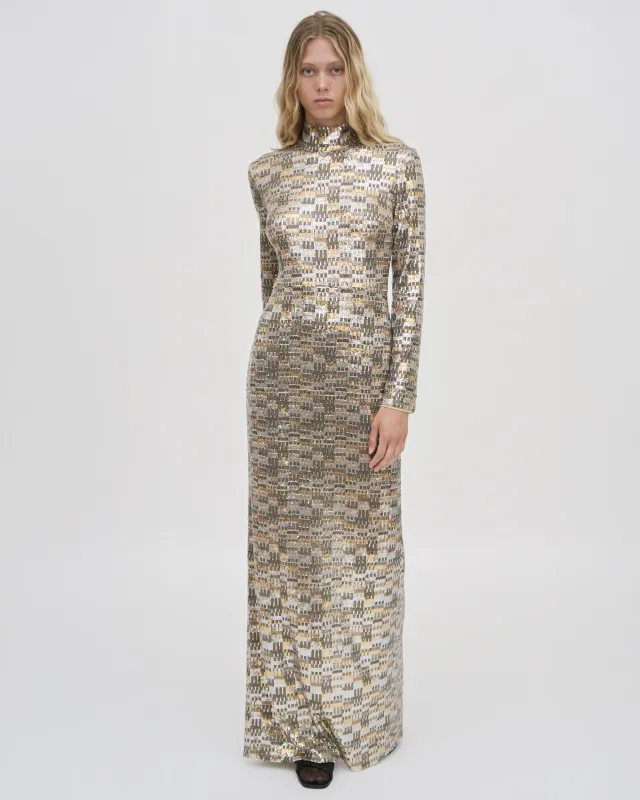 FITTED TURTLENECK MAXI DRESS - BAUHAUS MESH SEQUIN made by Rosetta Getty