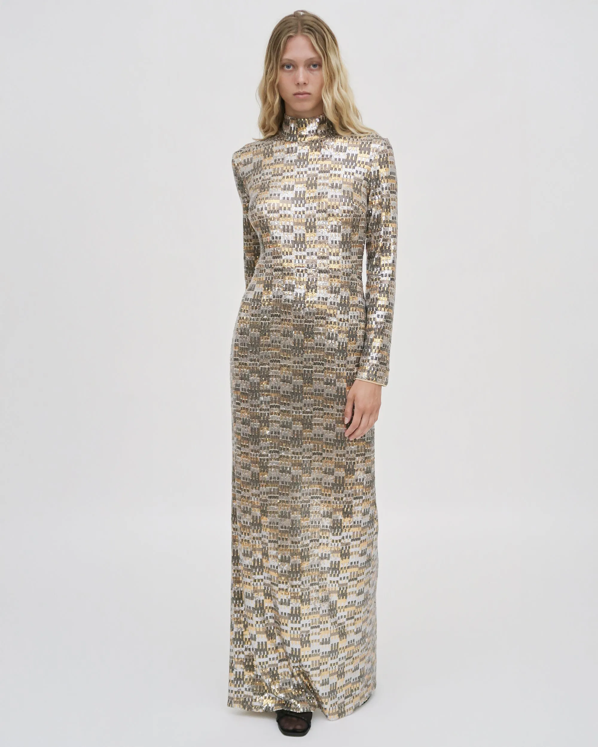 FITTED TURTLENECK MAXI DRESS - BAUHAUS MESH SEQUIN sold by Rosetta Getty