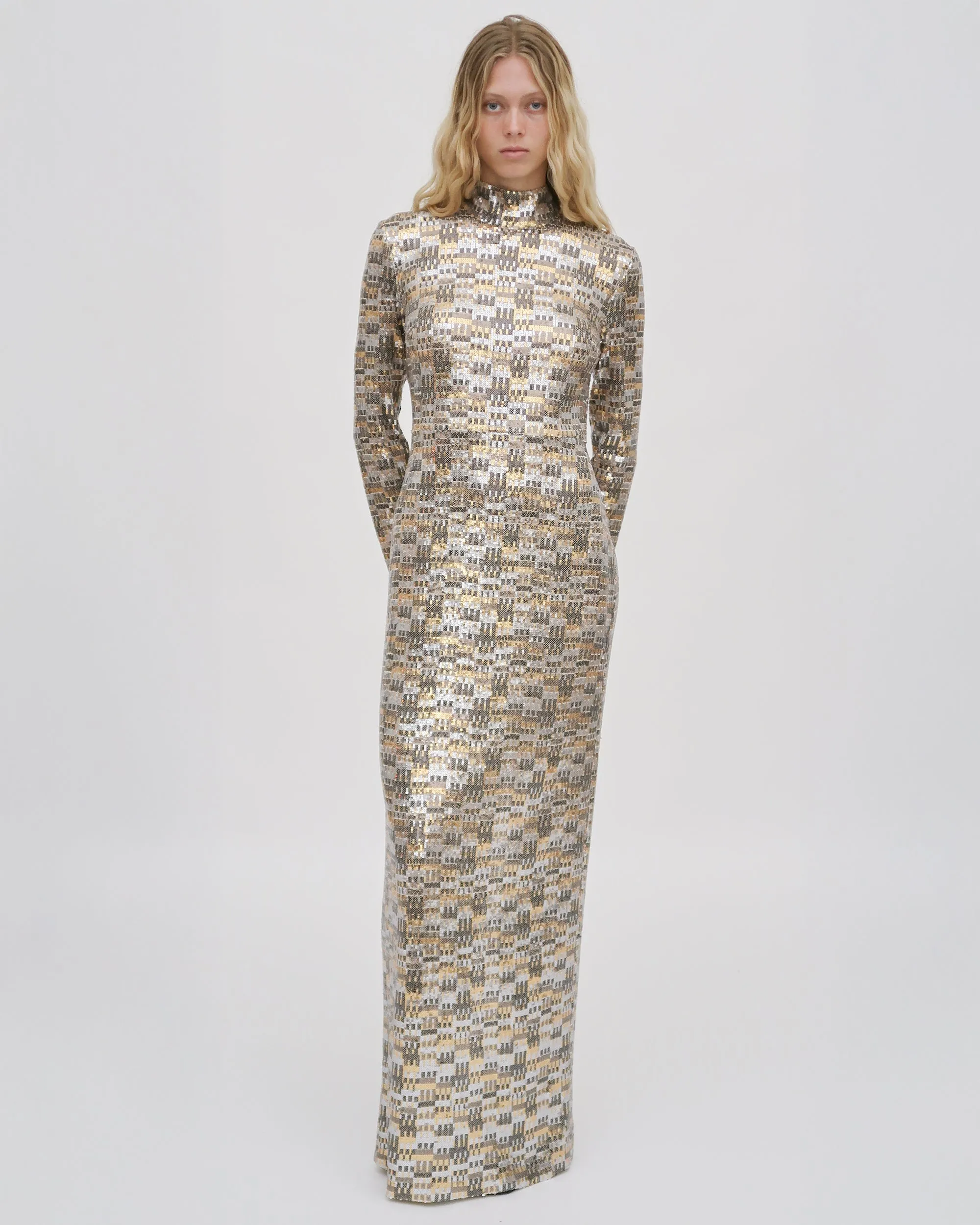 FITTED TURTLENECK MAXI DRESS - BAUHAUS MESH SEQUIN sold by Rosetta Getty product image thumbnail 4