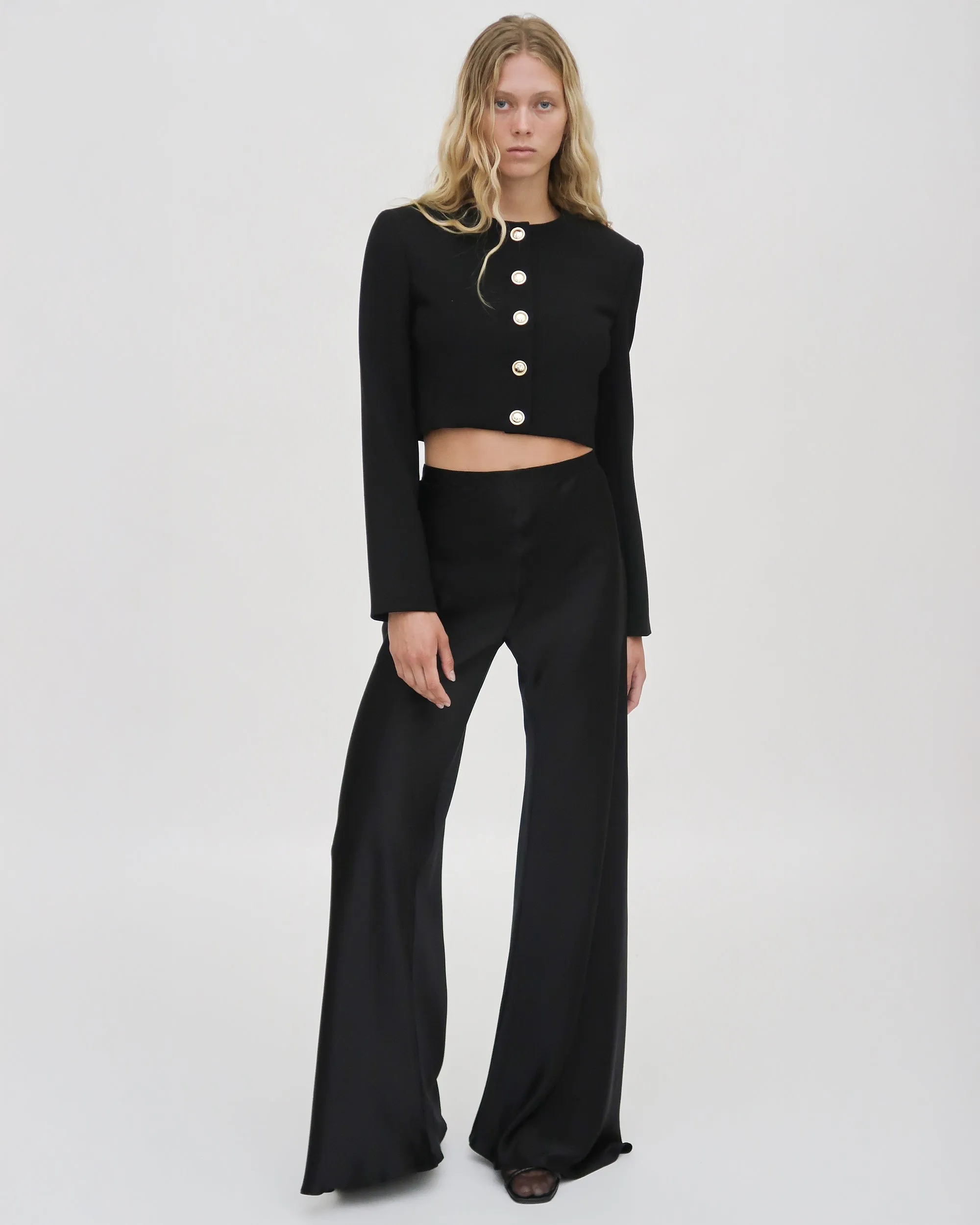CROPPED BUTTON FRONT JACKET - WOOL SCUBA SUITING sold by Rosetta Getty