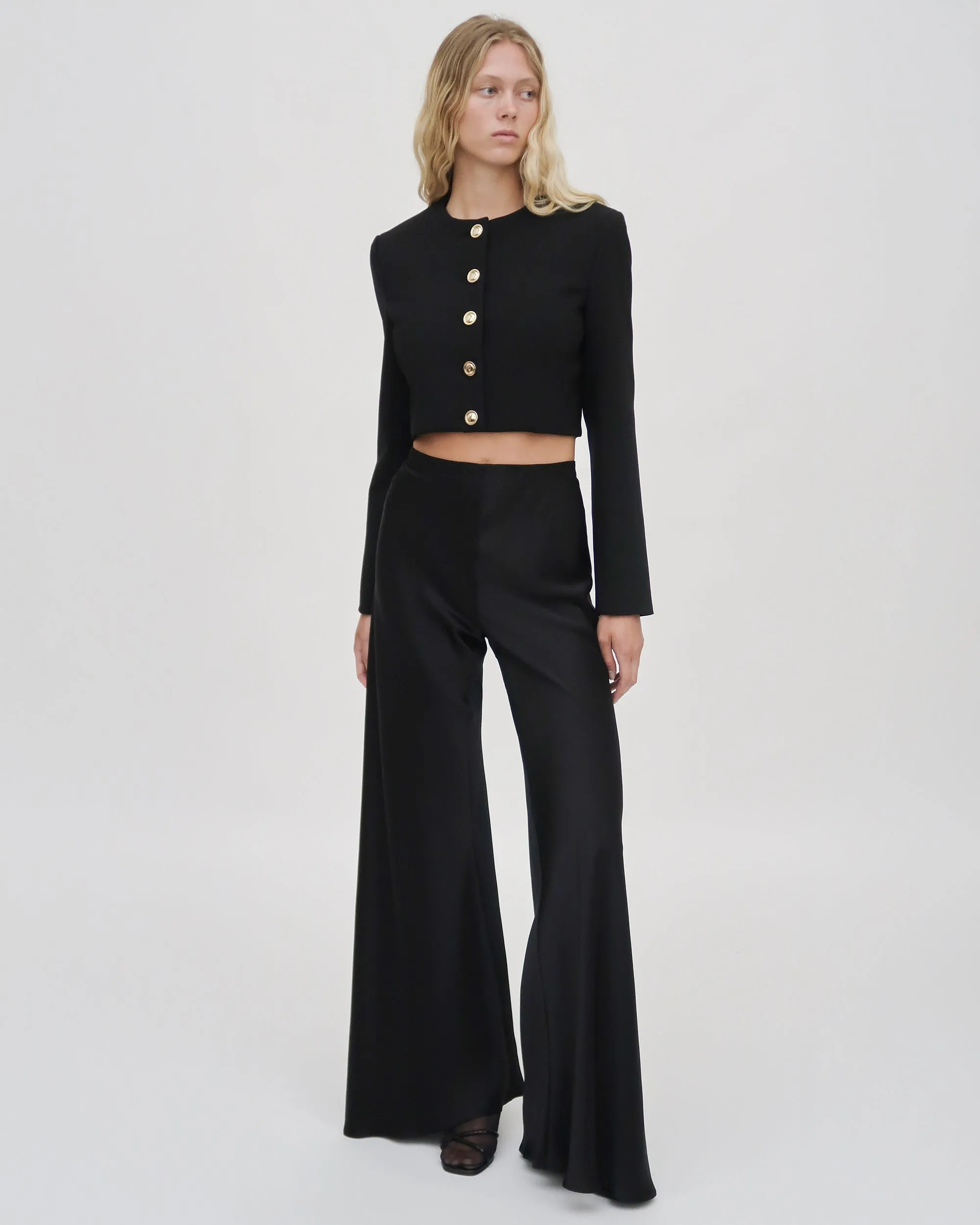 CROPPED BUTTON FRONT JACKET - WOOL SCUBA SUITING sold by Rosetta Getty product image thumbnail 2