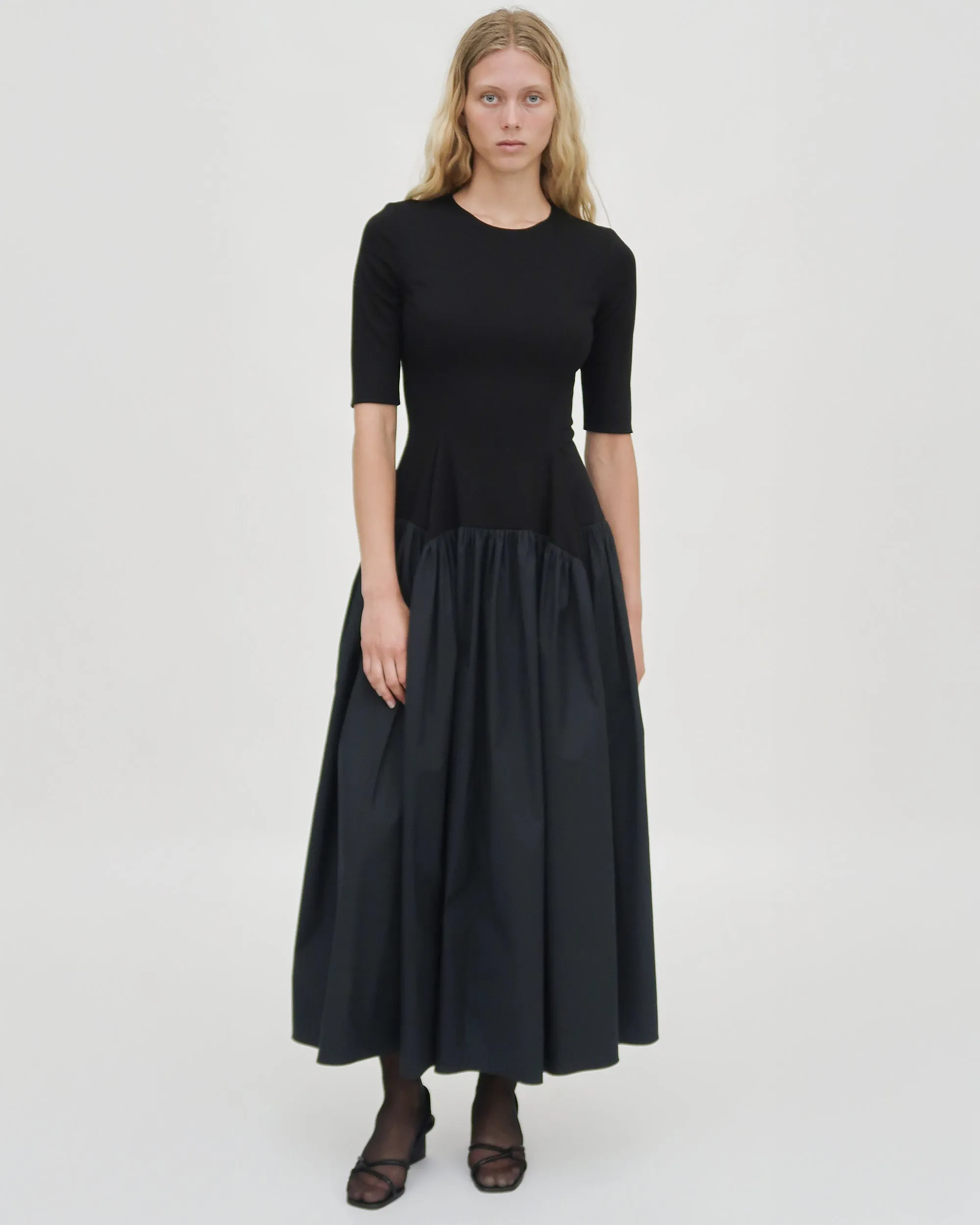 FITTED GATHERED PEPLUM COMBO DRESS sold by Rosetta Getty