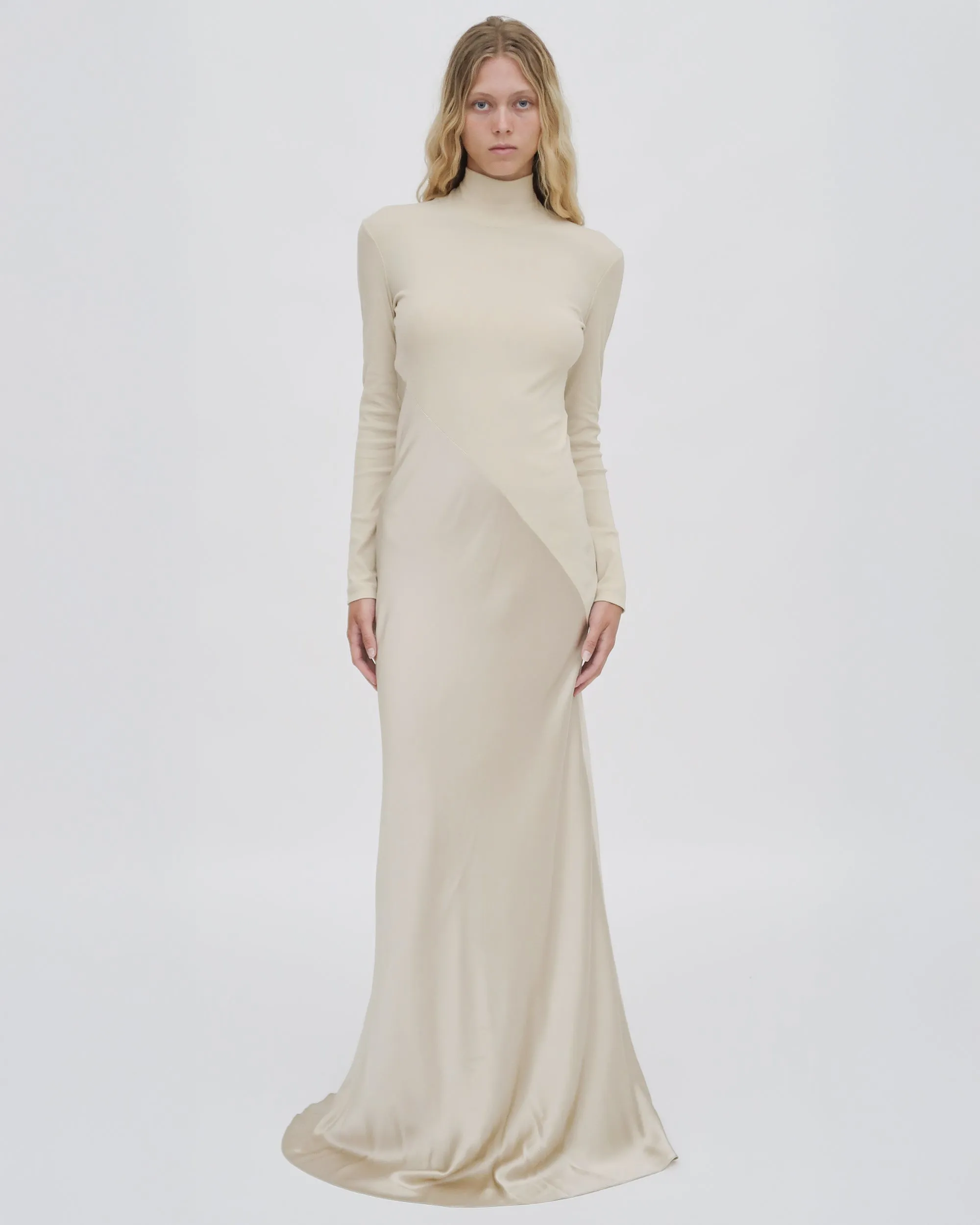 BIAS TURTLENECK COMBO MAXI DRESS sold by Rosetta Getty