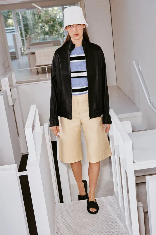 STRIPED CROPPED SLEEVE SWEATER made by Rosetta Getty