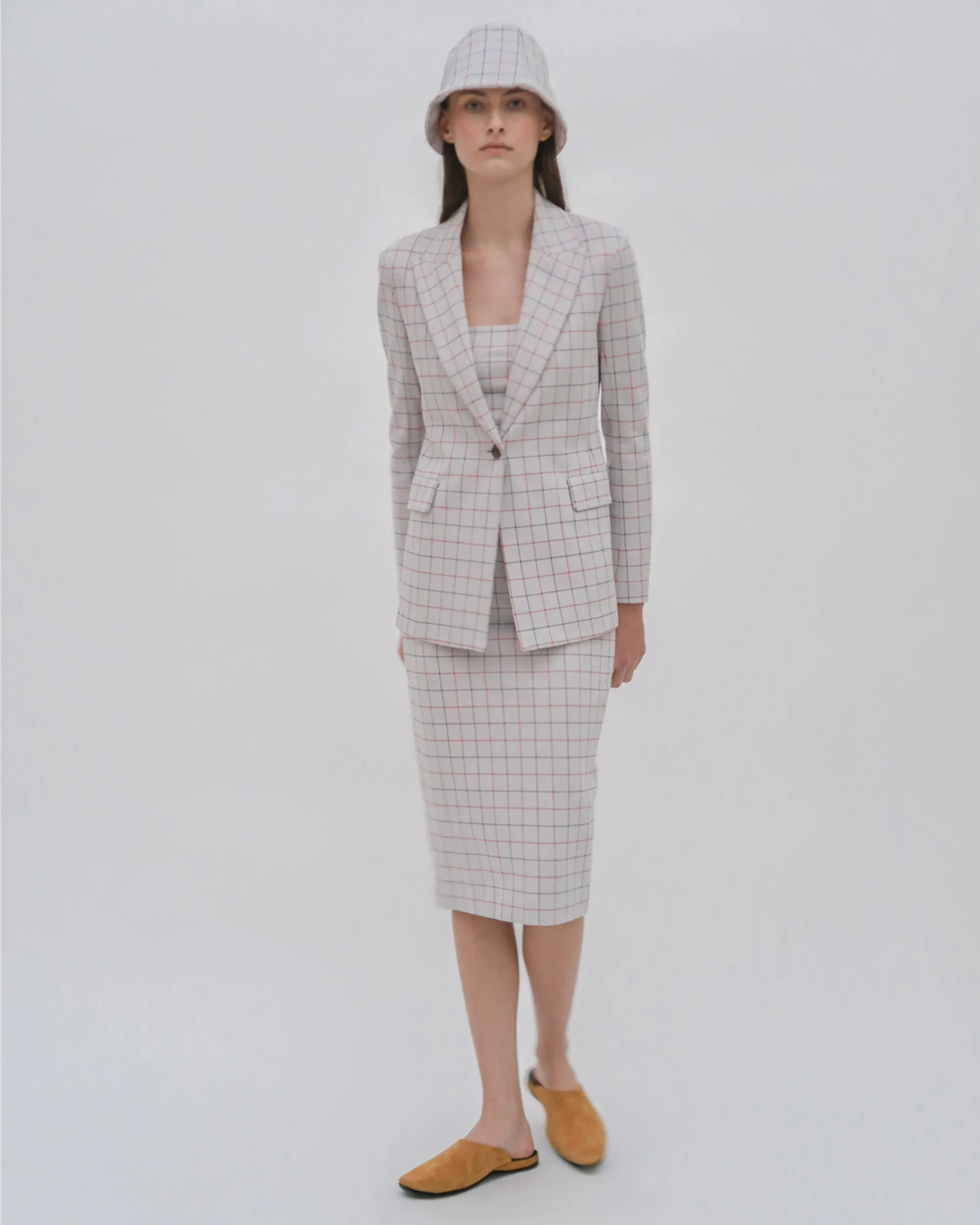 PULL ON PENCIL SKIRT - STRIPED WINDOWPANE sold by Rosetta Getty