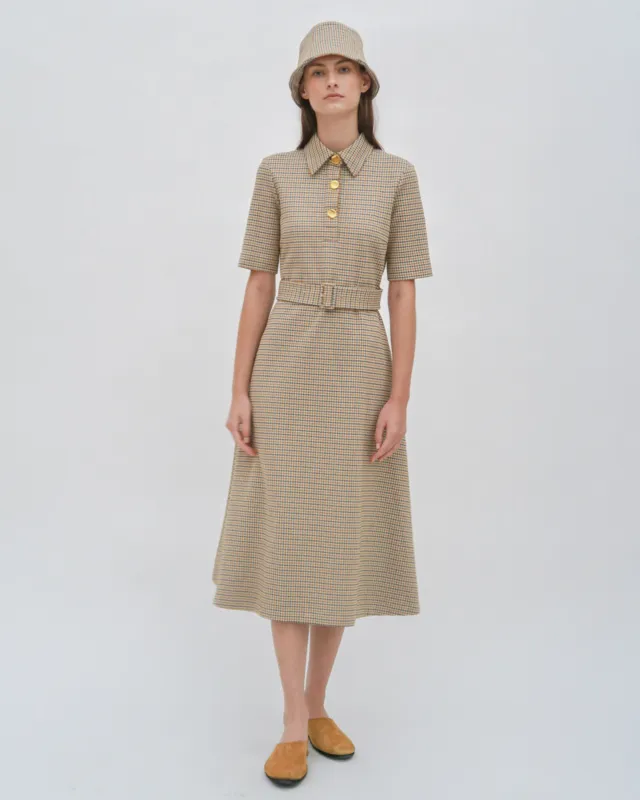 SS BELTED SHIRTDRESS - HOUNDSTOOTH PLAID made by Rosetta Getty
