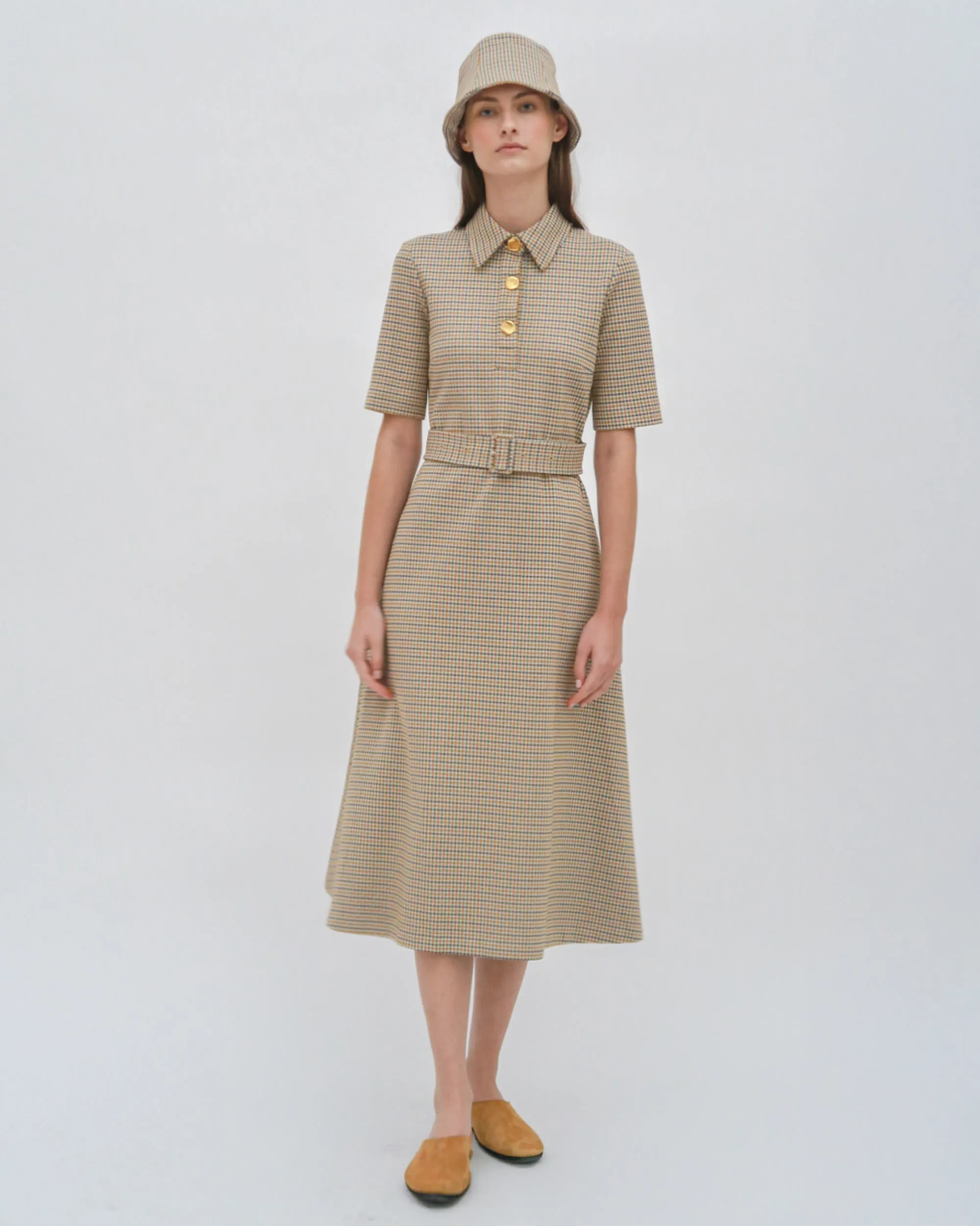 SS BELTED SHIRTDRESS - HOUNDSTOOTH PLAID sold by Rosetta Getty