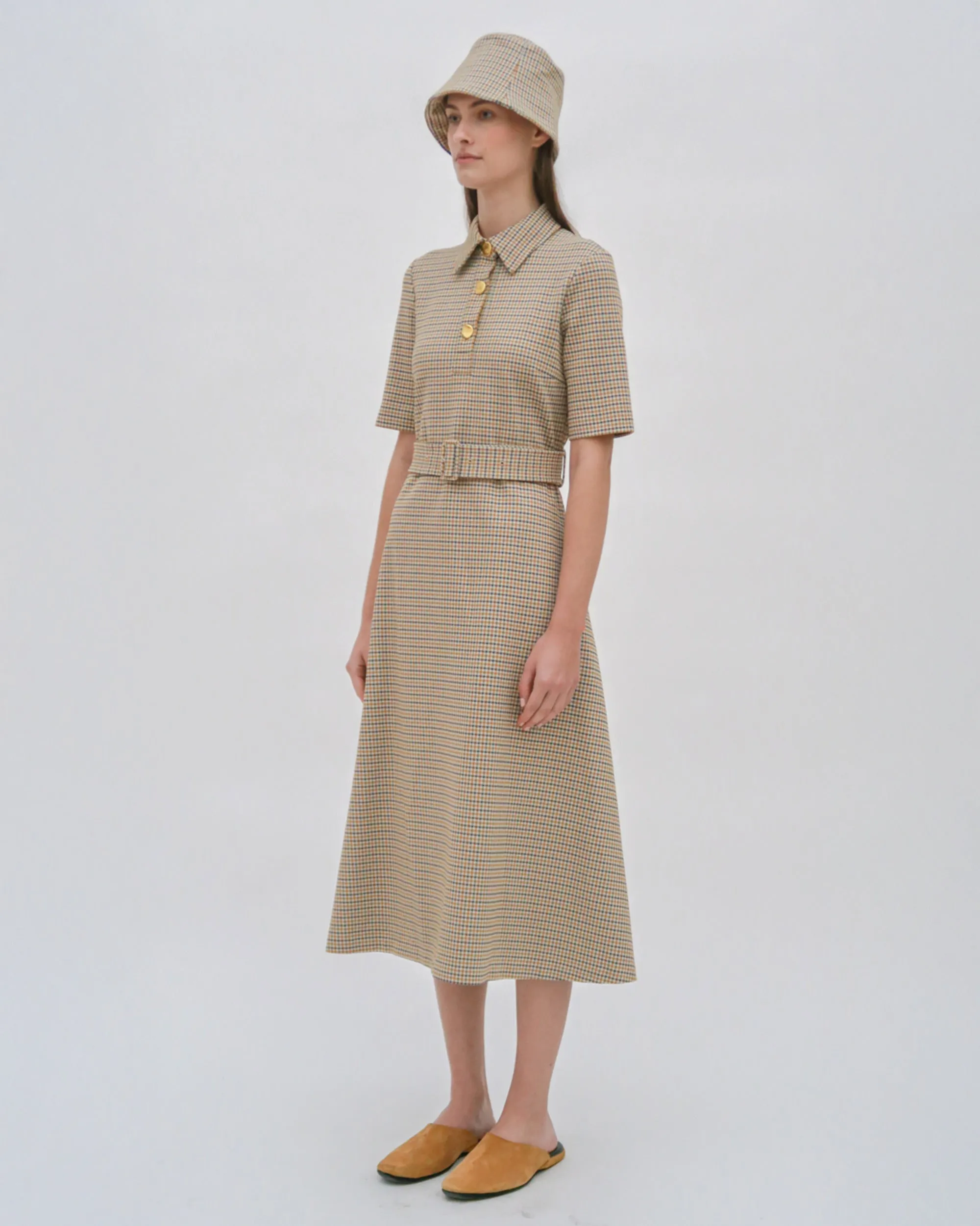 SS BELTED SHIRTDRESS - HOUNDSTOOTH PLAID sold by Rosetta Getty product image thumbnail 3