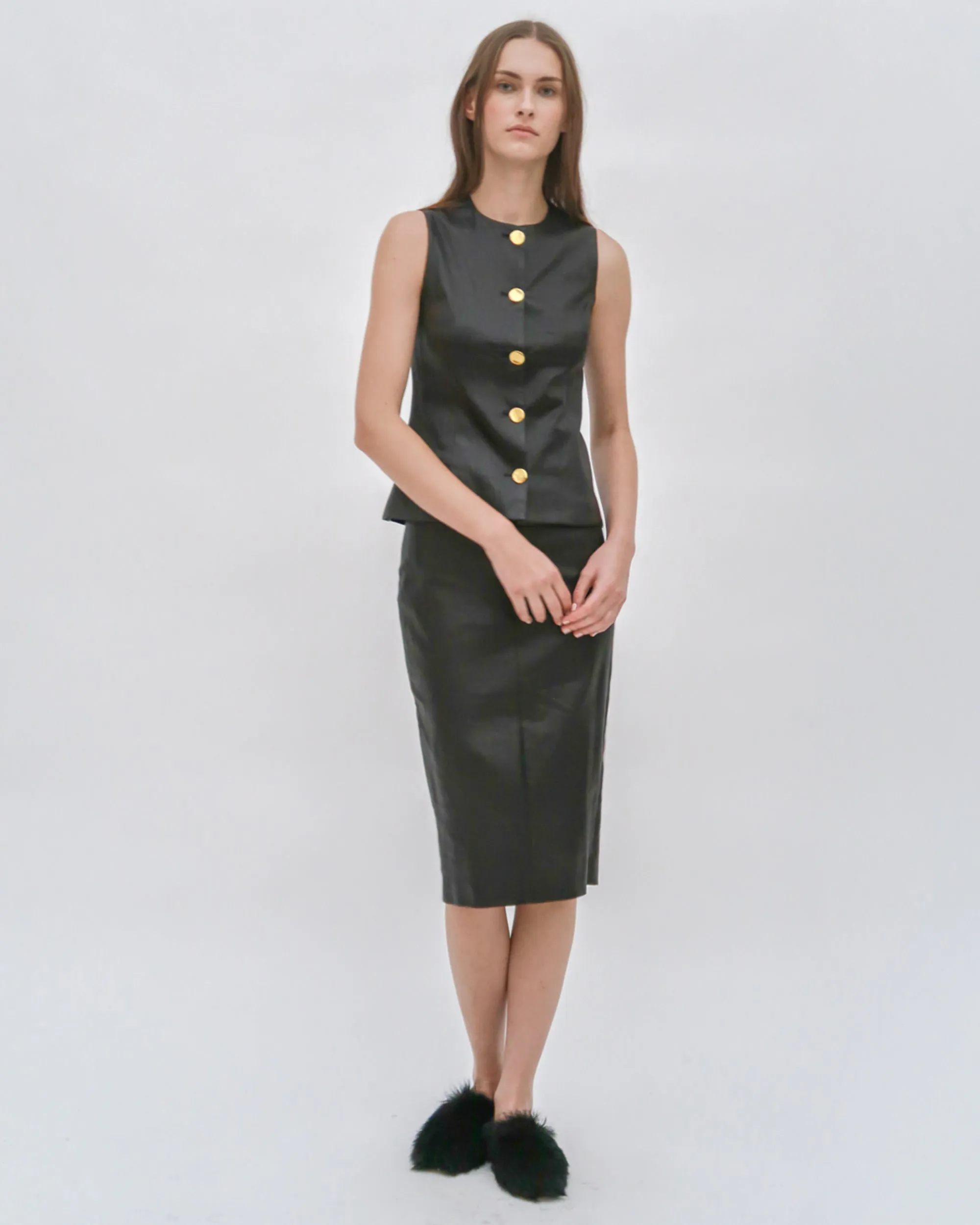 SLEEVELESS BUTTON FRONT TOP - STRETCH PLONGE sold by Rosetta Getty