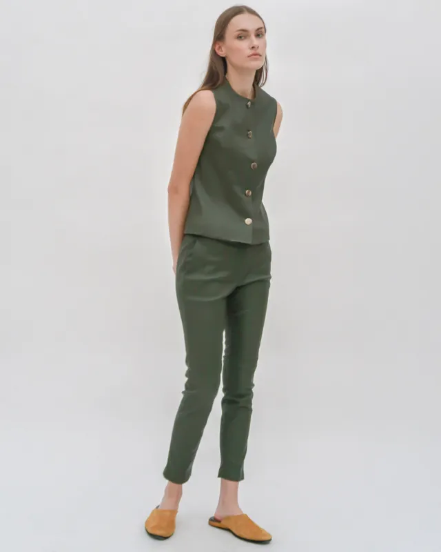 SLEEVELESS BUTTON FRONT TOP  - STRETCH PLONGE made by Rosetta Getty