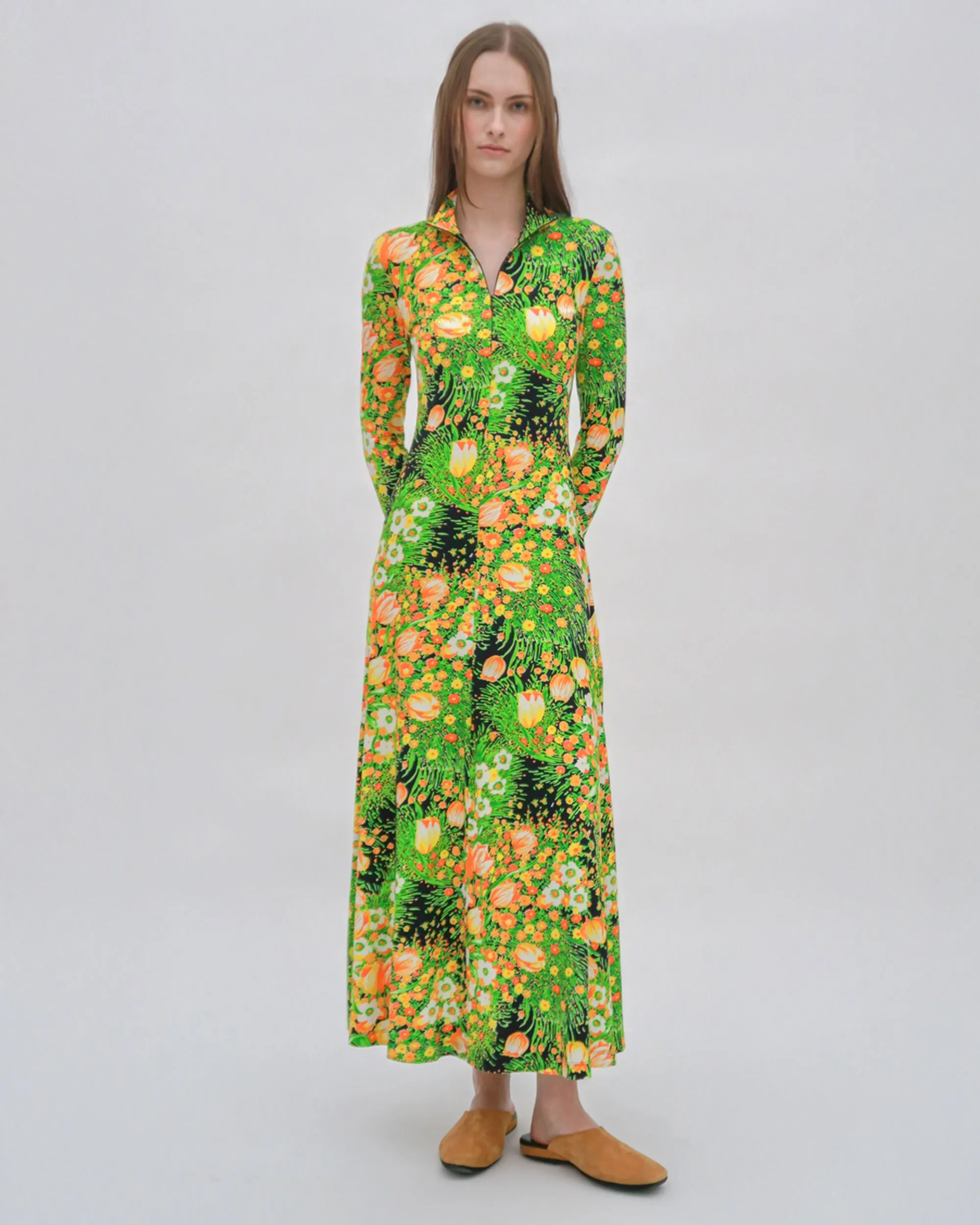 ZIP UP TURTLENECK DRESS - GARDEN FLORALS sold by Rosetta Getty
