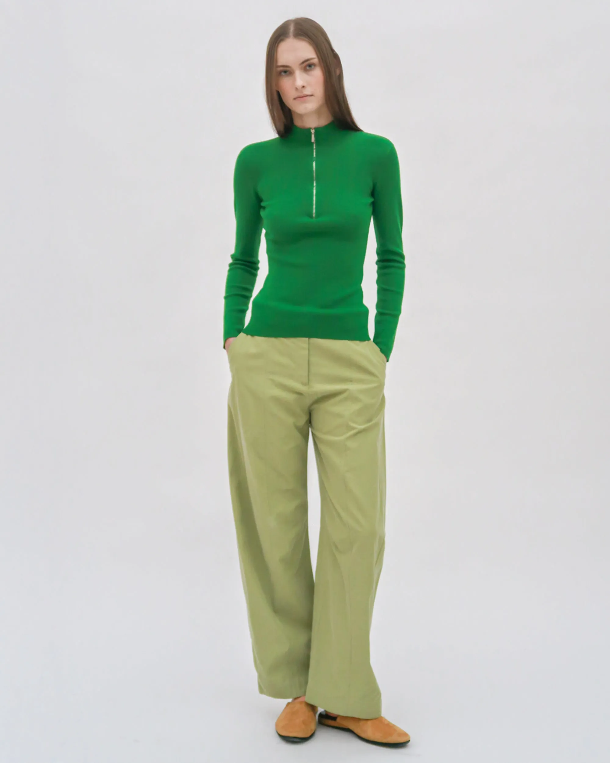 RIBBED ZIP UP TURTLENECK SWEATER sold by Rosetta Getty