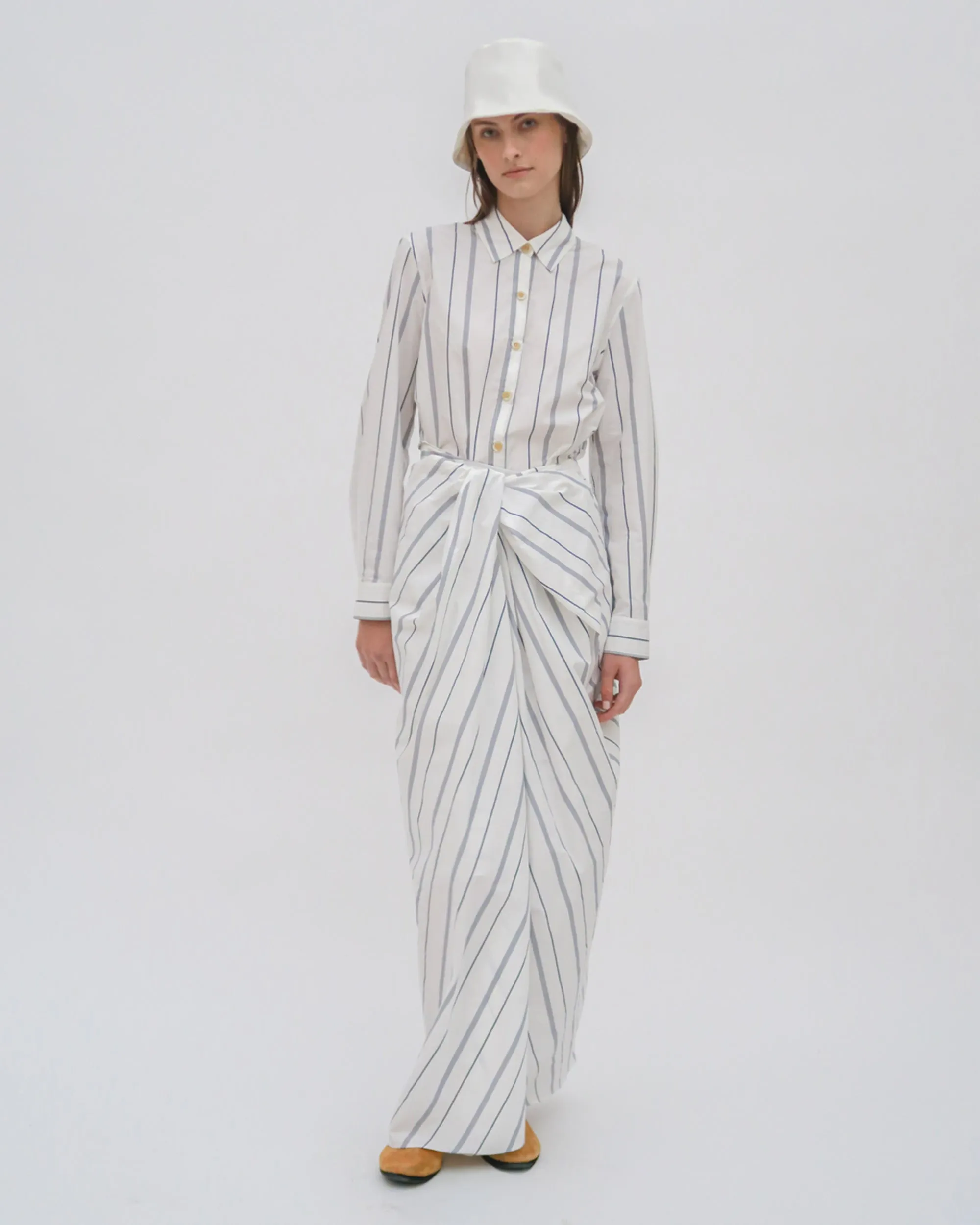 PULL ON TWIST FRONT MAXI SKIRT - WIDE STRIPE COTTO sold by Rosetta Getty product image thumbnail 2