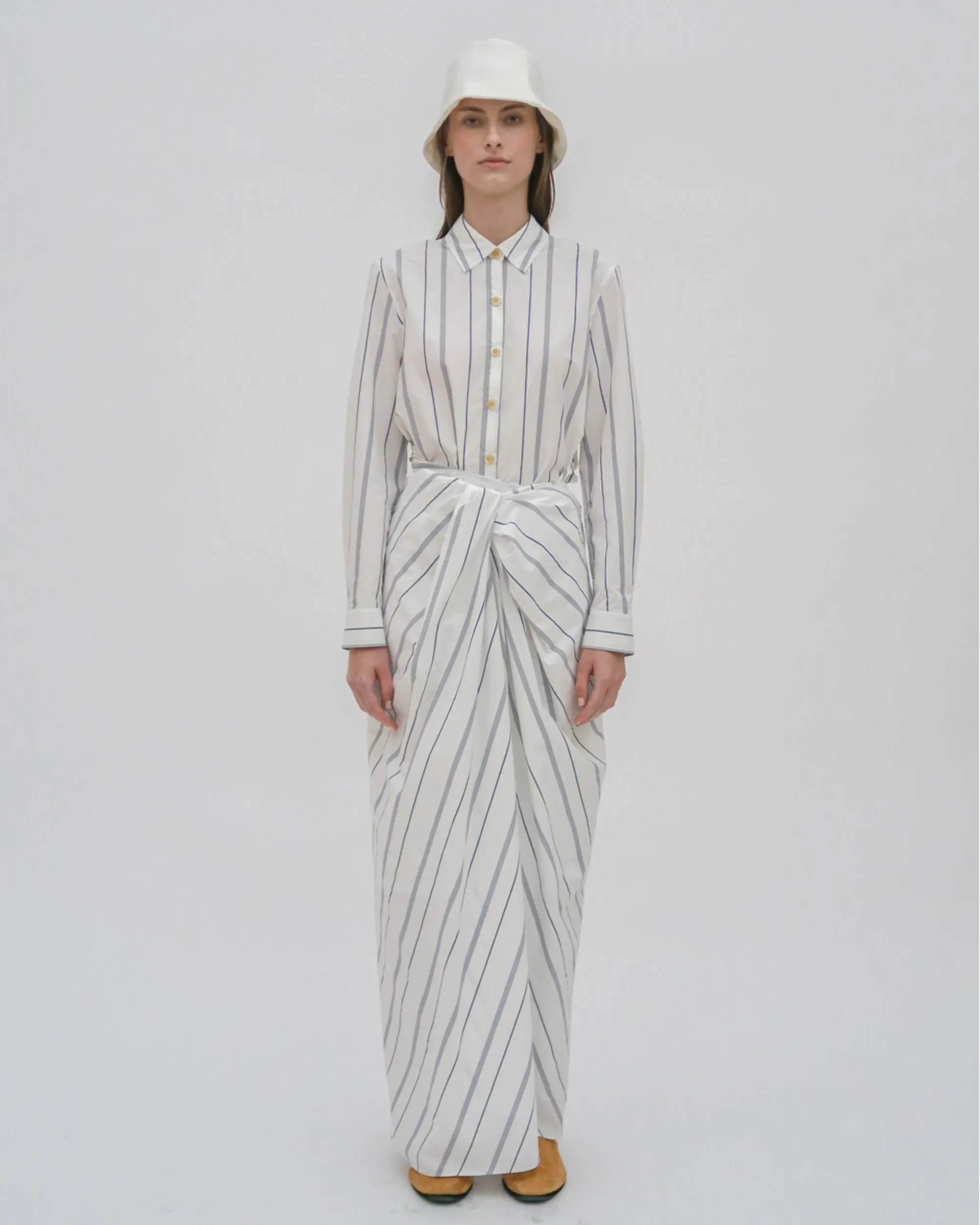 PULL ON TWIST FRONT MAXI SKIRT - WIDE STRIPE COTTO sold by Rosetta Getty product image thumbnail 3