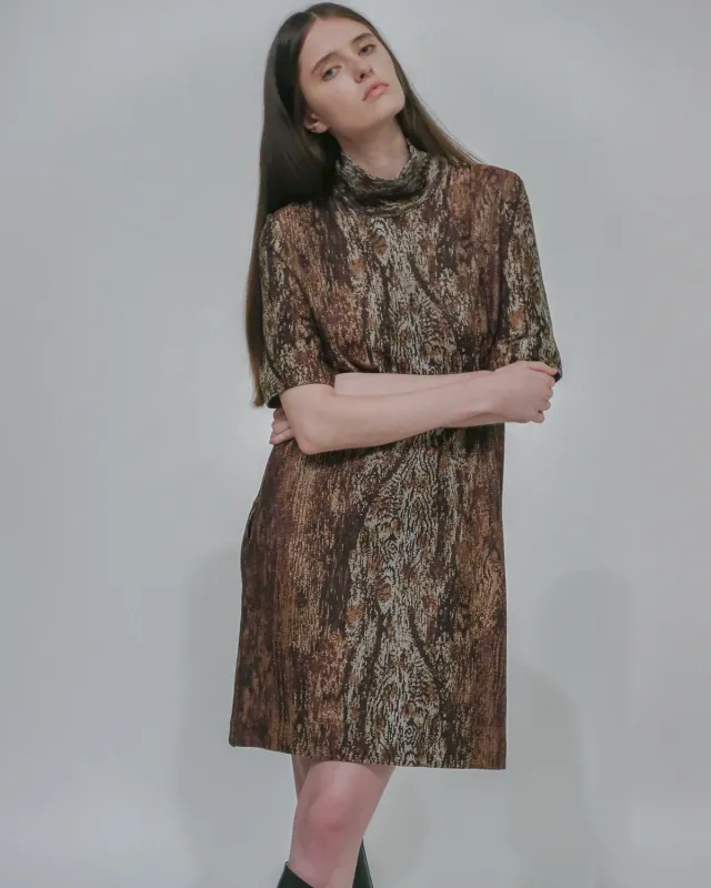 TURTLENECK SHIFT DRESS - WOODGRAIN sold by Rosetta Getty