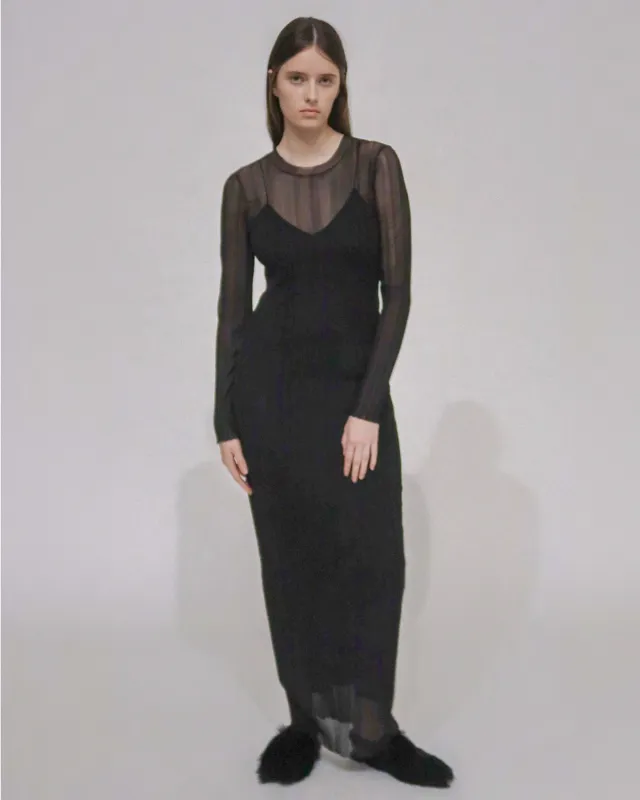 SHEER PLISSE LONG SLEEVE DRESS made by Rosetta Getty