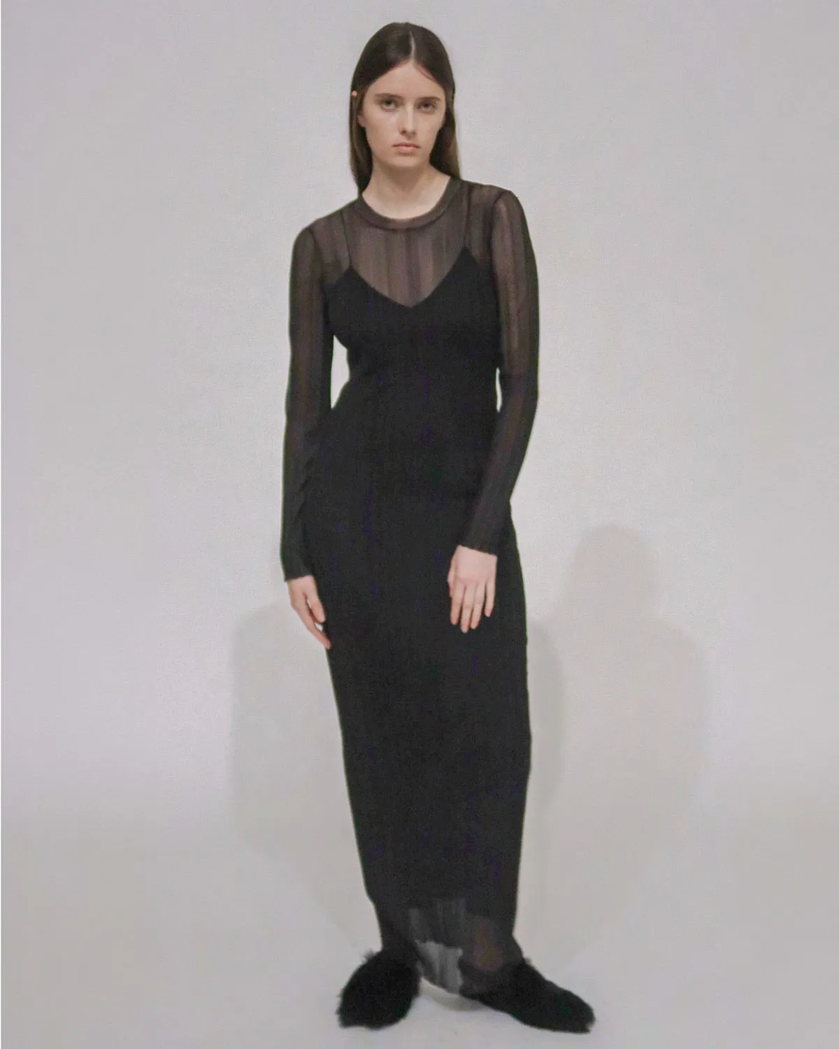SHEER PLISSE LONG SLEEVE DRESS sold by Rosetta Getty