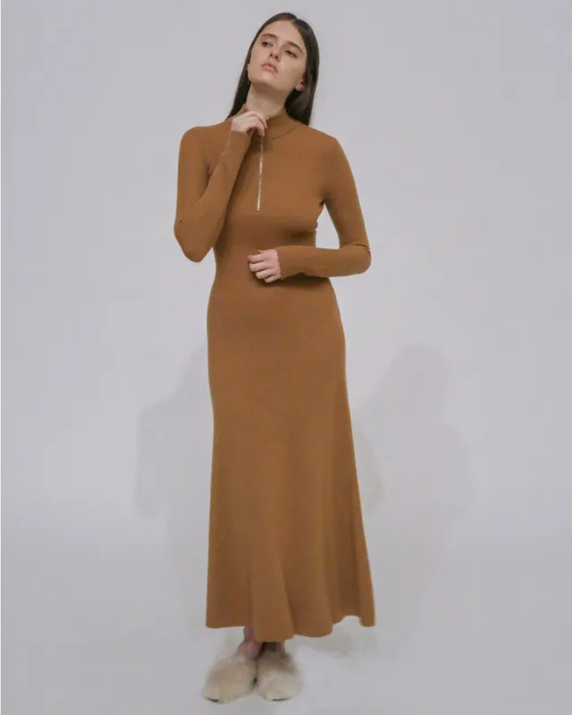 RIBBED ZIP UP TURTLENECK DRESS made by Rosetta Getty