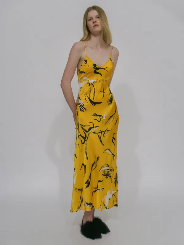 BIAS SLIP DRESS - PAINTED BIRDS sold by Rosetta Getty