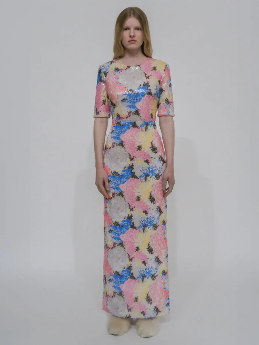 SHORT SLEEVE T-SHIRT GOWN - PAINTED FLORAL SEQUIN sold by Rosetta Getty product image thumbnail 2