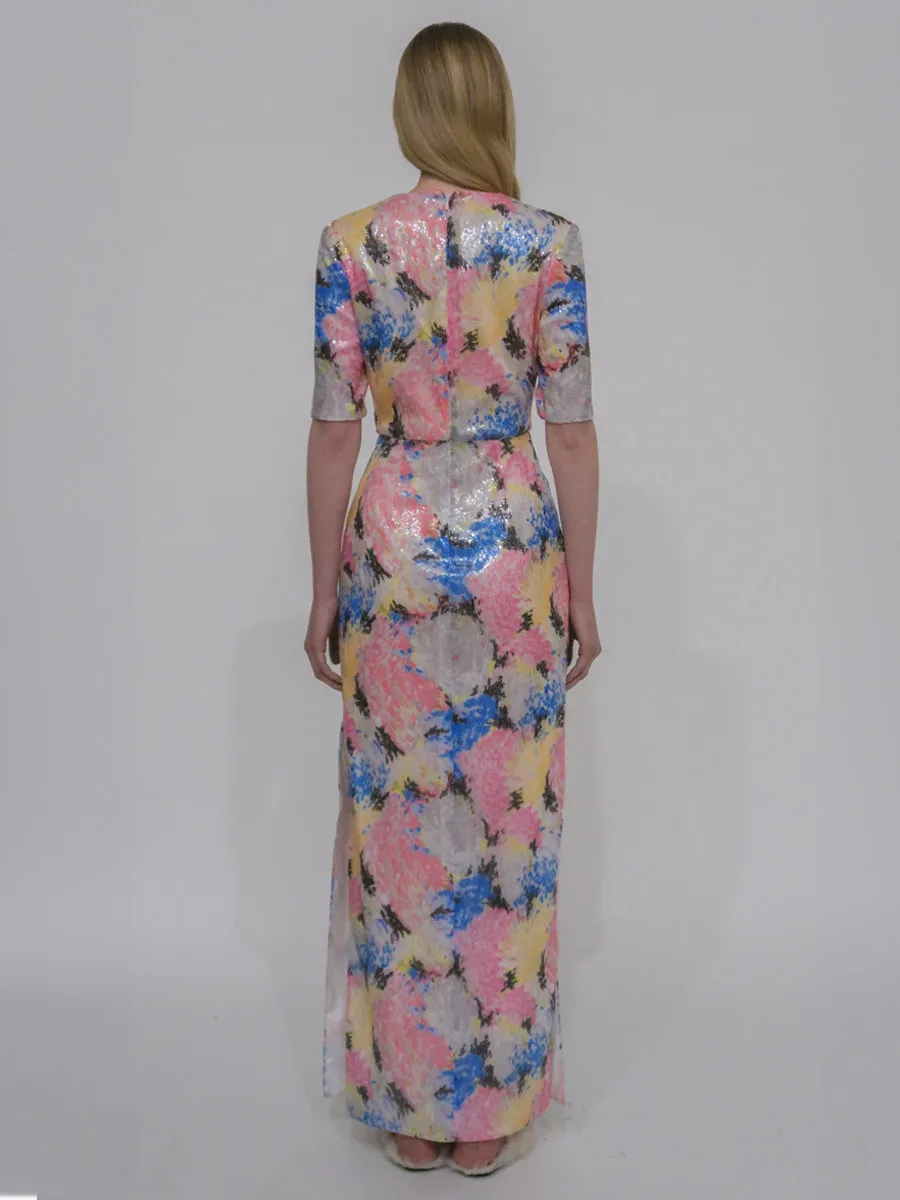 SHORT SLEEVE T-SHIRT GOWN - PAINTED FLORAL SEQUIN sold by Rosetta Getty product image thumbnail 4