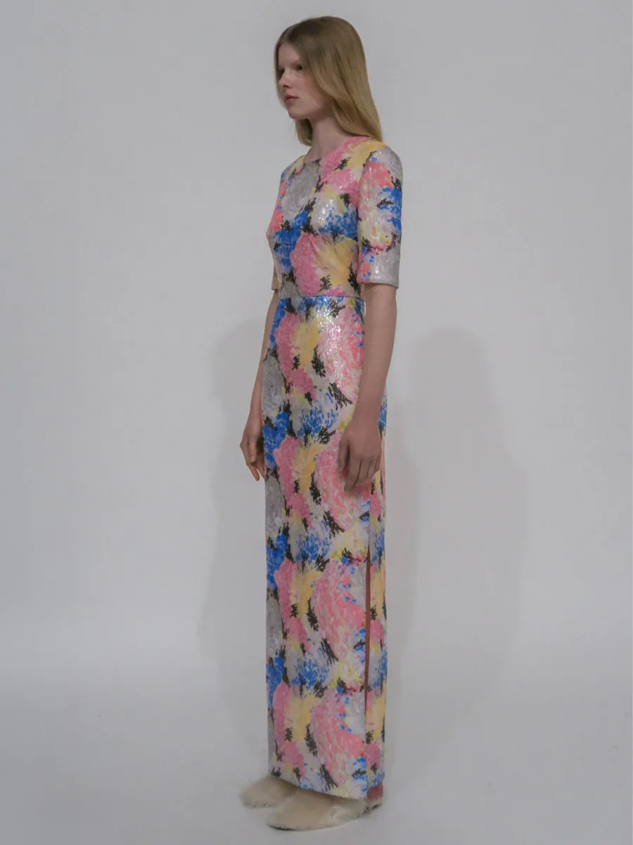 SHORT SLEEVE T-SHIRT GOWN - PAINTED FLORAL SEQUIN sold by Rosetta Getty product image thumbnail 3