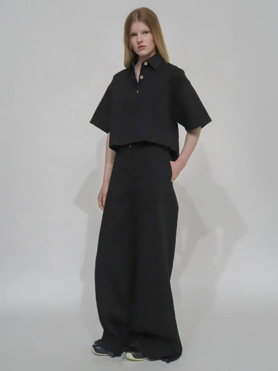CROPPED OVERSIZED POLO - BLACK DENIM sold by Rosetta Getty