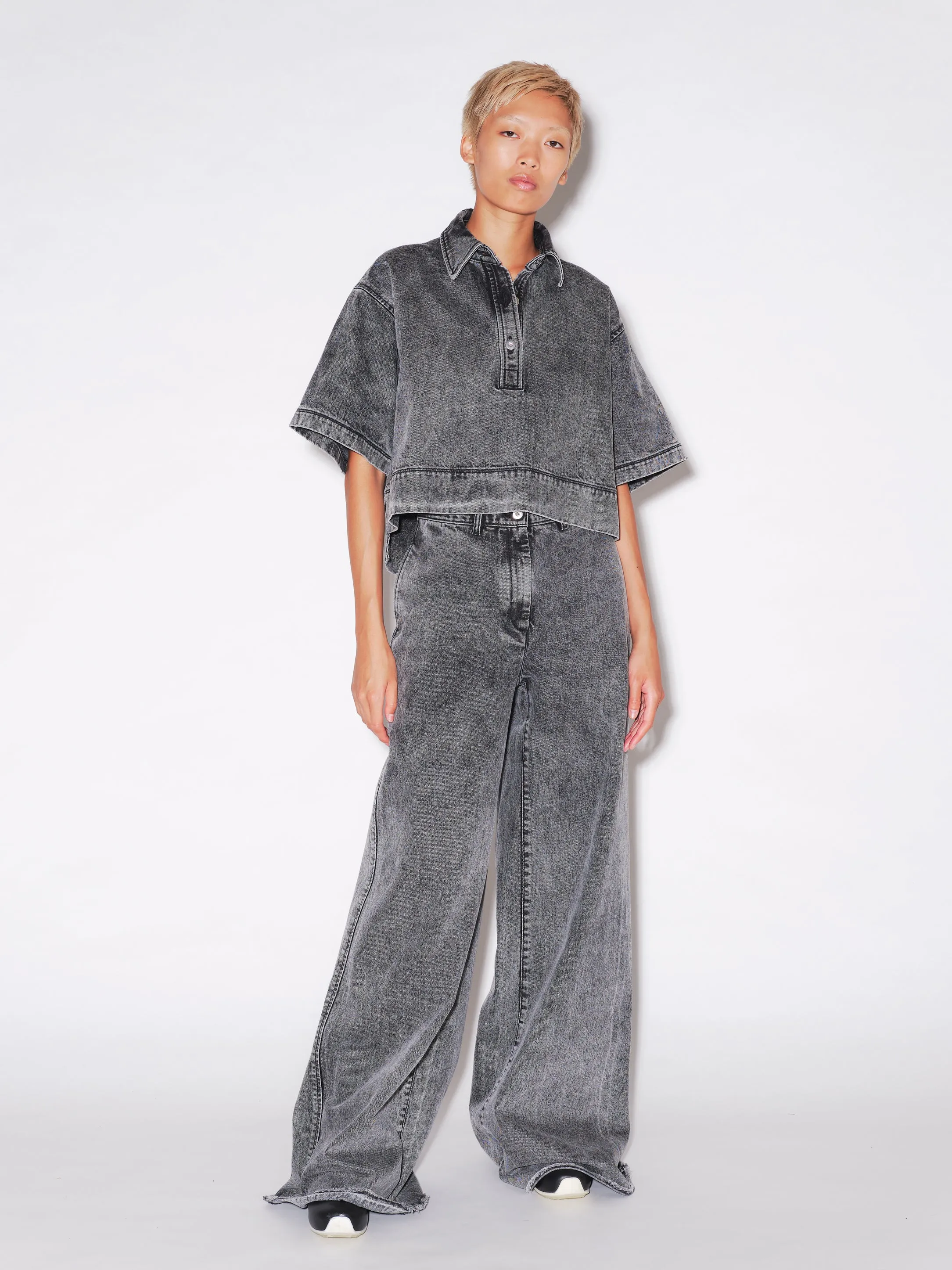 CROPPED OVERSIZED POLO - BLACK DENIM sold by Rosetta Getty