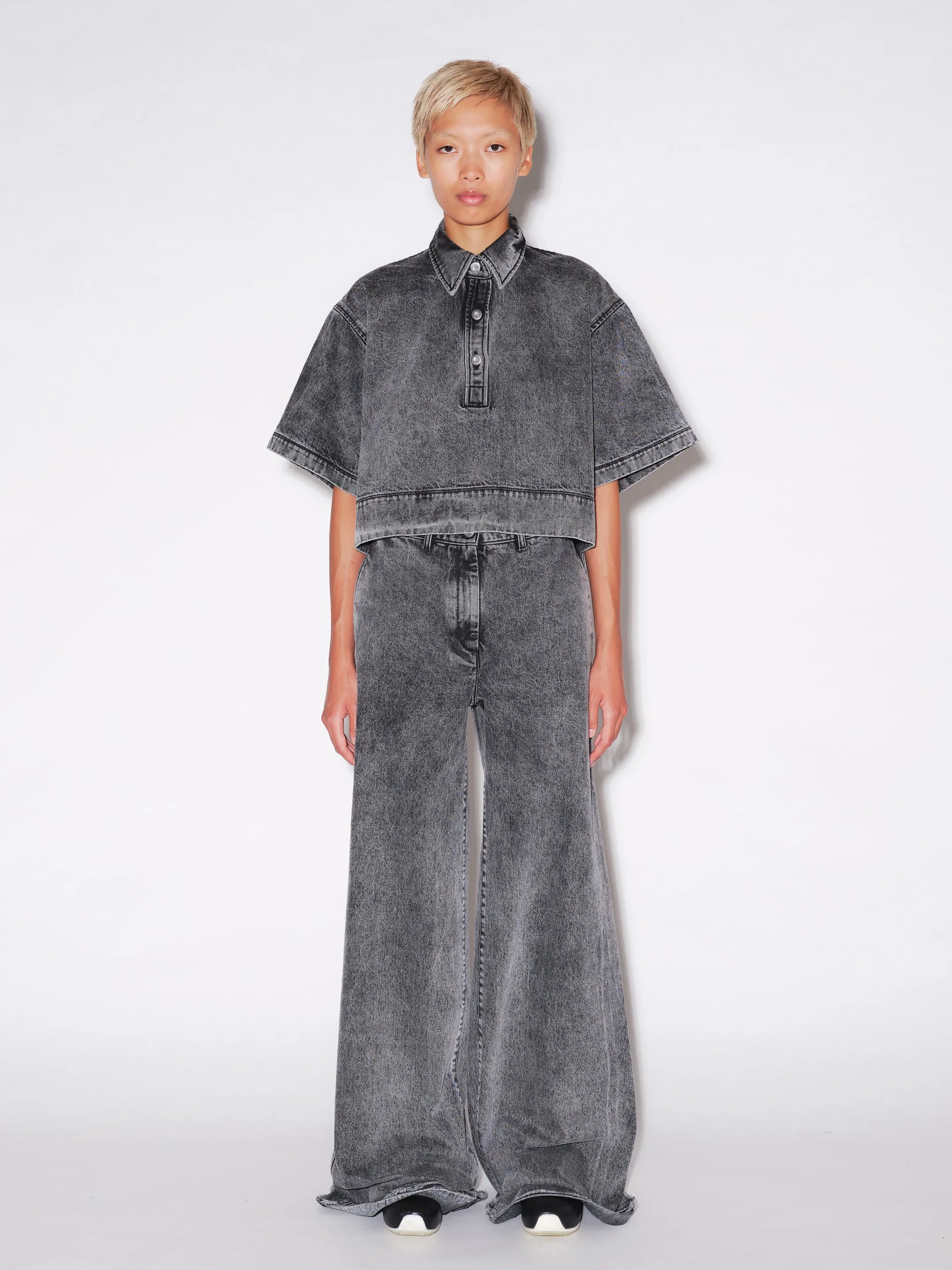 CROPPED OVERSIZED POLO - BLACK DENIM sold by Rosetta Getty product image thumbnail 3