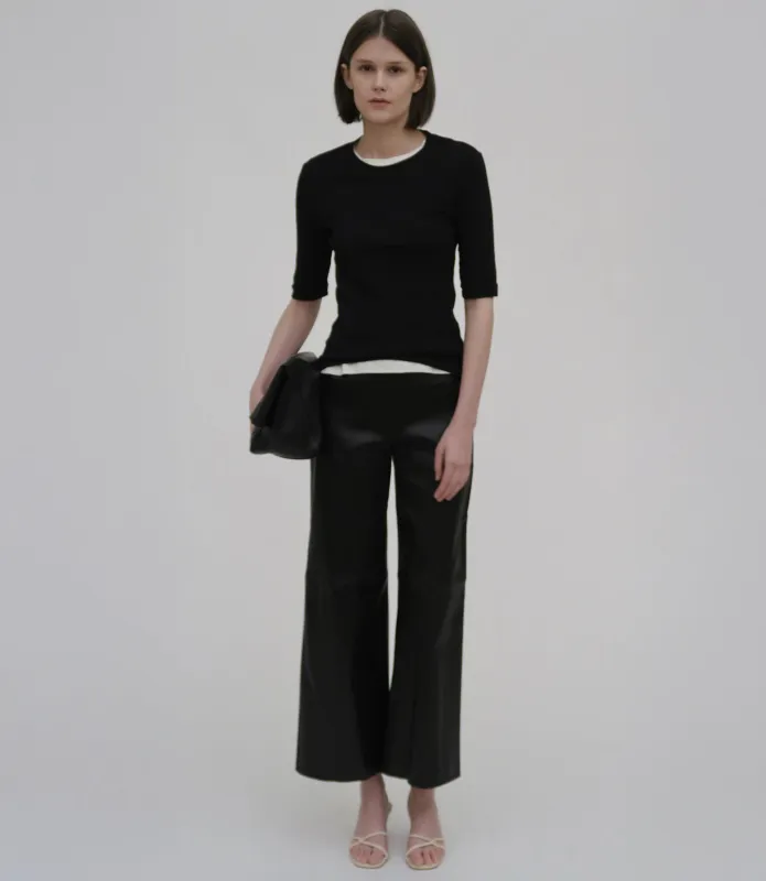 Pull On Cropped Straight Leather Pant made by Rosetta Getty