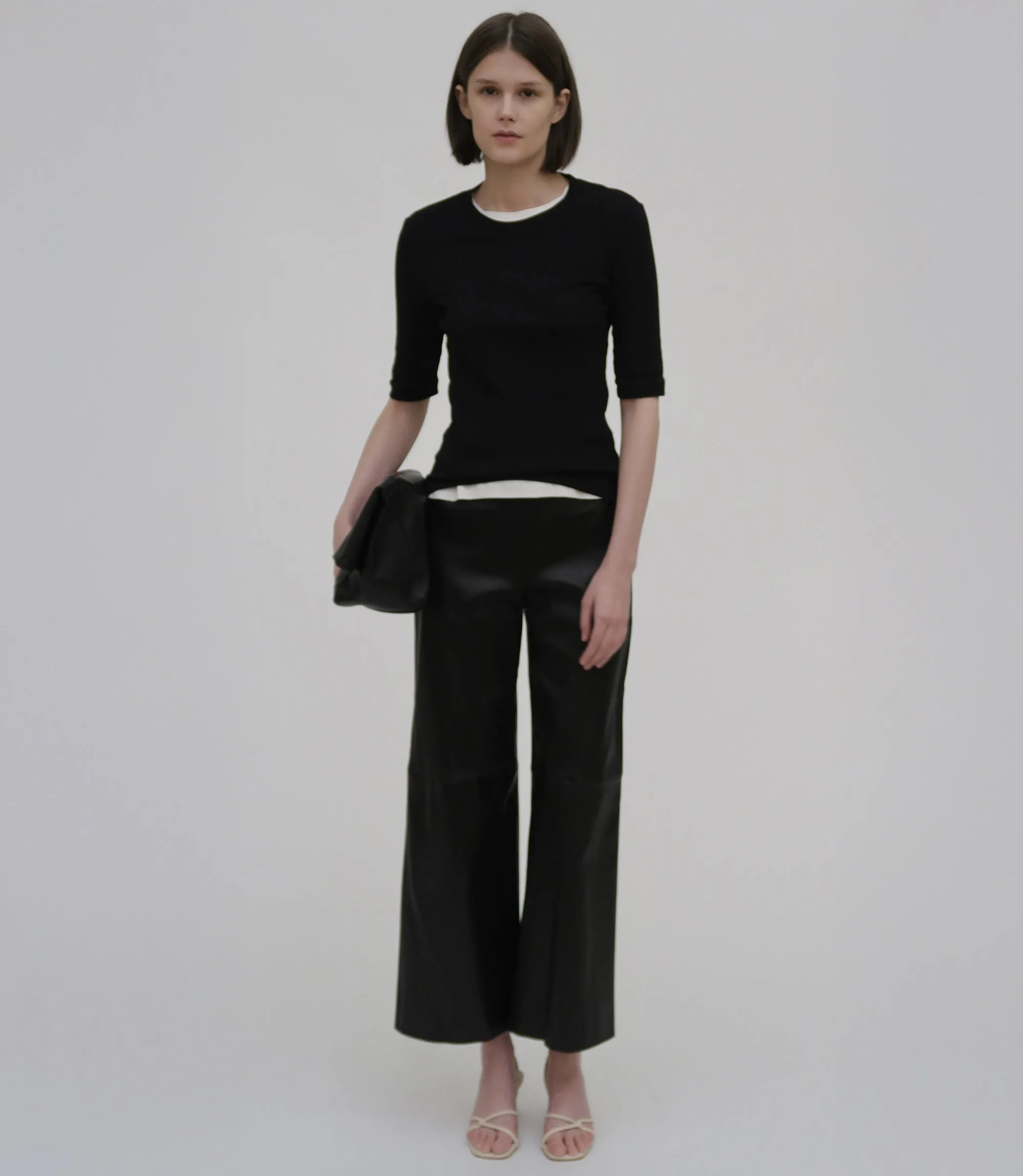 Pull On Cropped Straight Leather Pant sold by Rosetta Getty