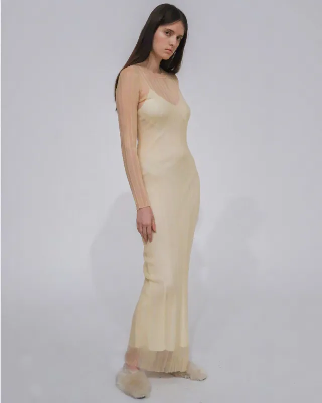 SHEER PLISSE LONG SLEEVE DRESS made by Rosetta Getty