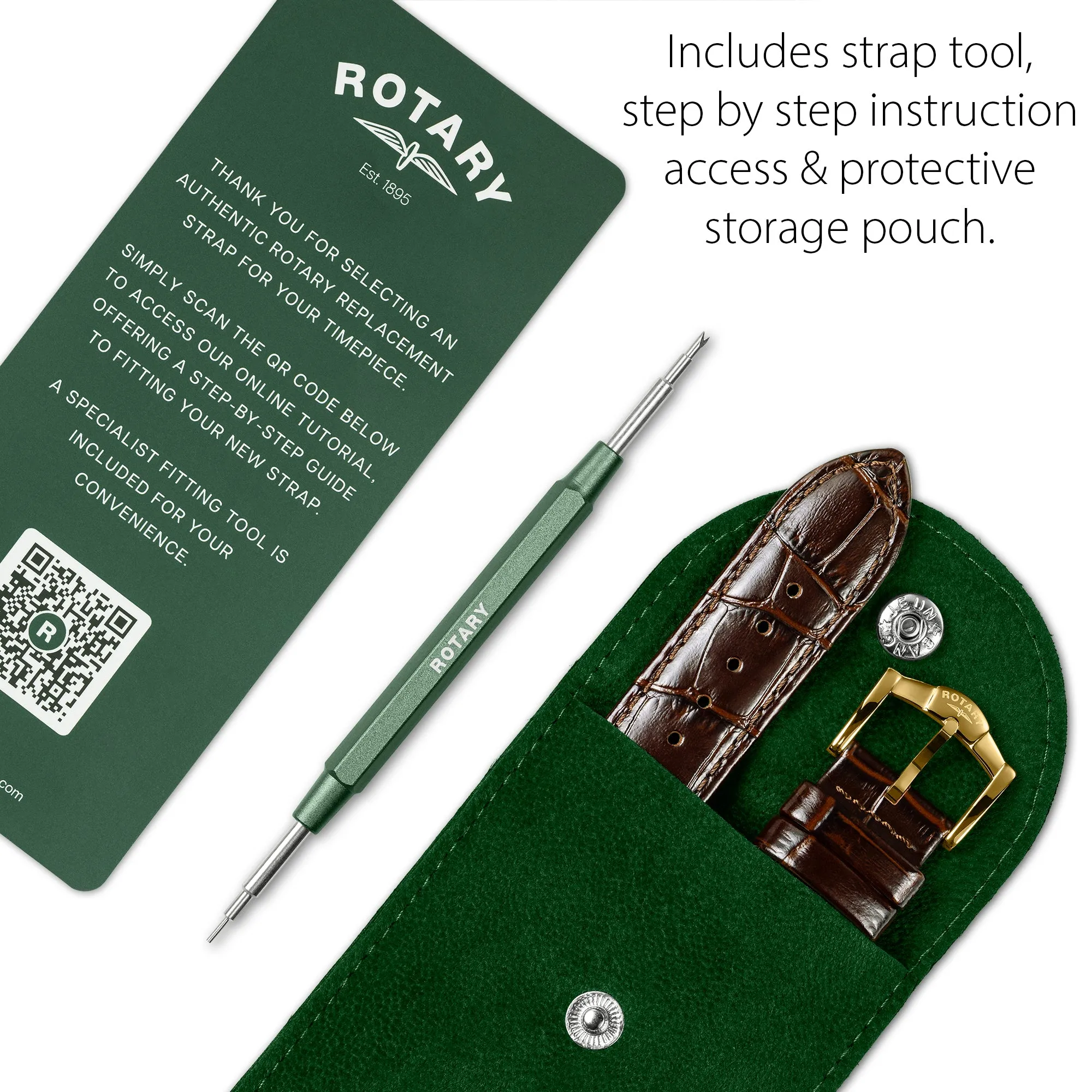 Brown Crocodile Print Leather Strap – 22mm | Gold Buckle sold by Rotary Watches product image thumbnail 2