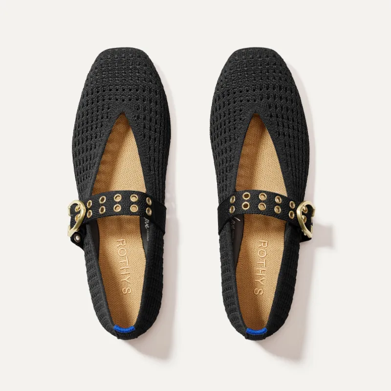 The Max Buckle Mary Jane - Black Mesh sold by Rothy's