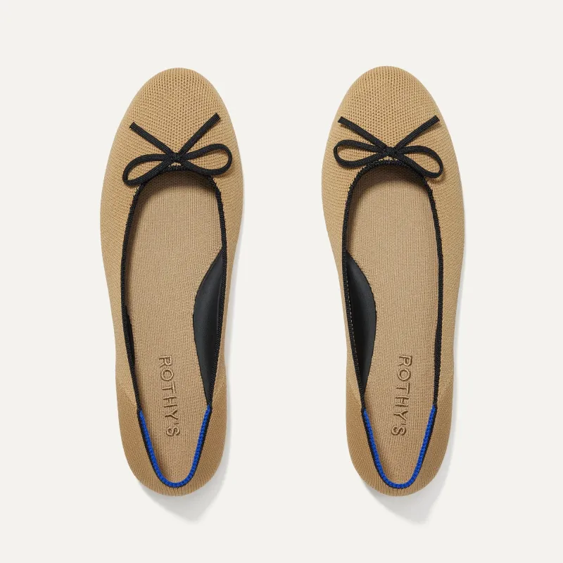 The Ballet Flat - Beige and Black sold by Rothy's