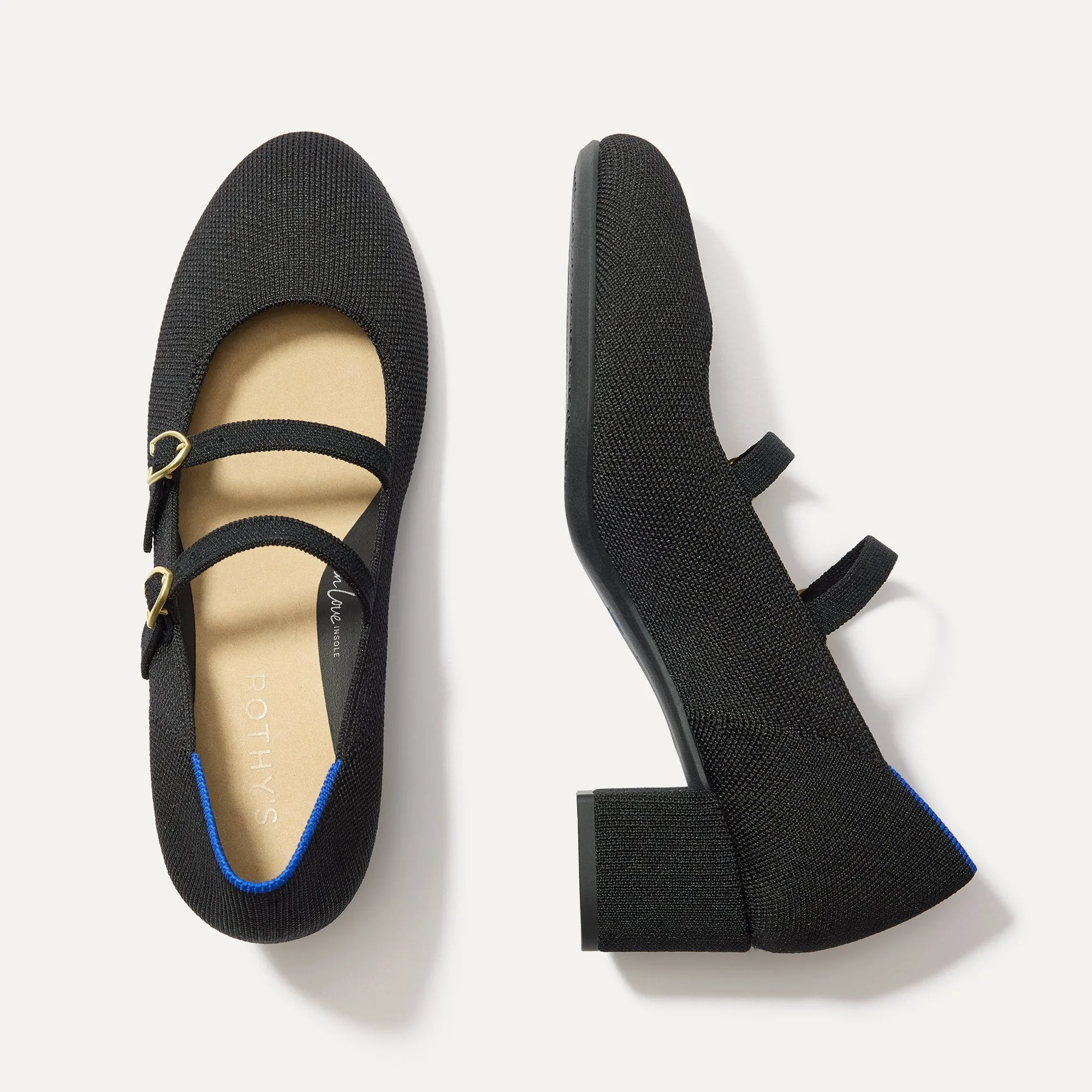 The Double Buckle Mary Jane Heel - Black sold by Rothy's