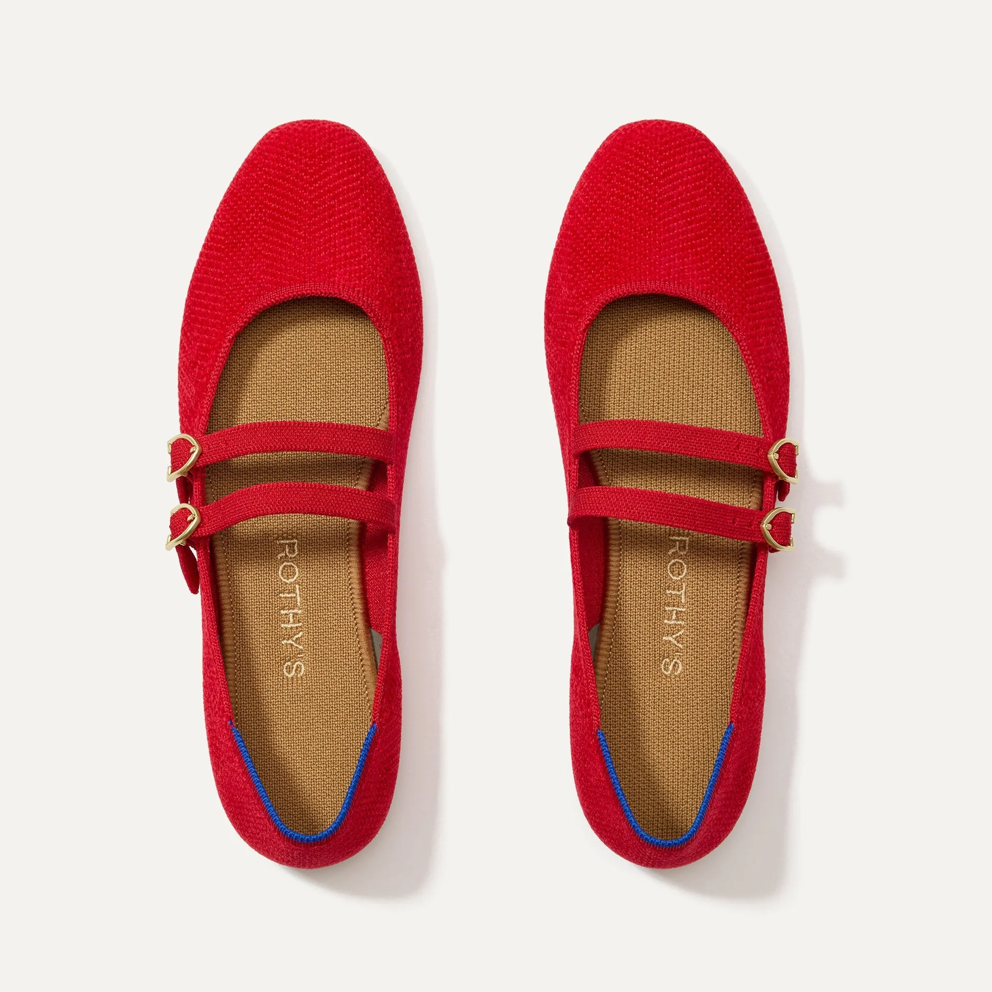 The ReVelvet™ Double Buckle Mary Jane - ReVelvet™ Red Crisp sold by Rothy's