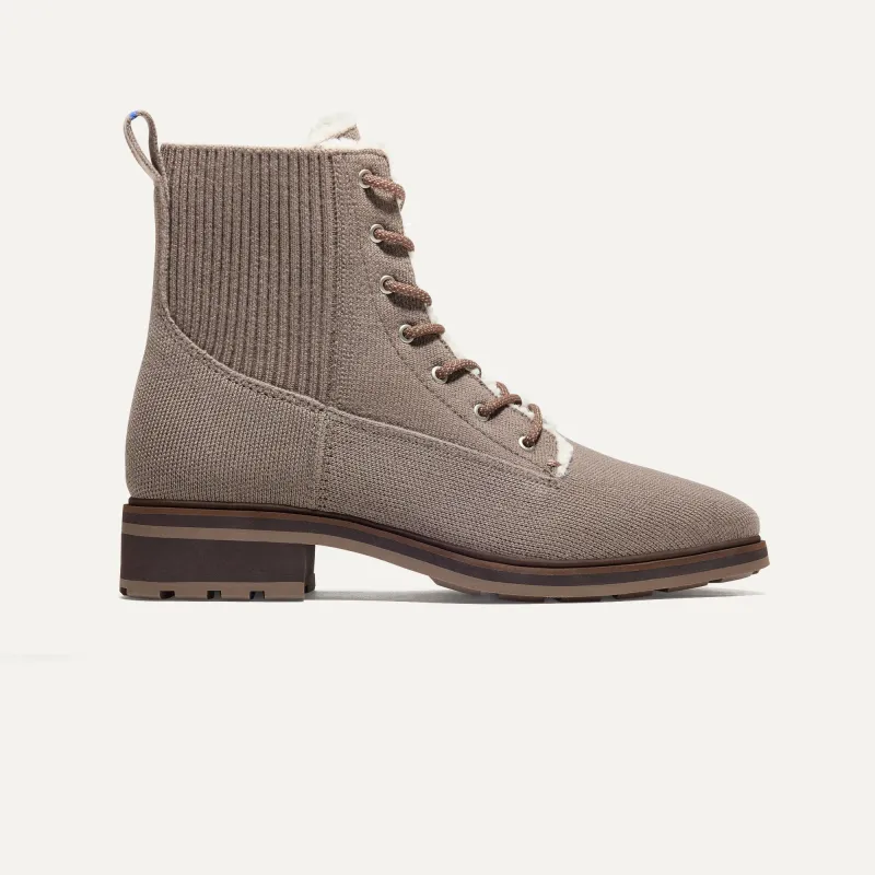The Cozy Laced Lug Boot sold by Rothy's