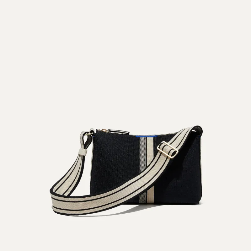The Casual Crossbody - Black and Ivory Stripe made by Rothy's
