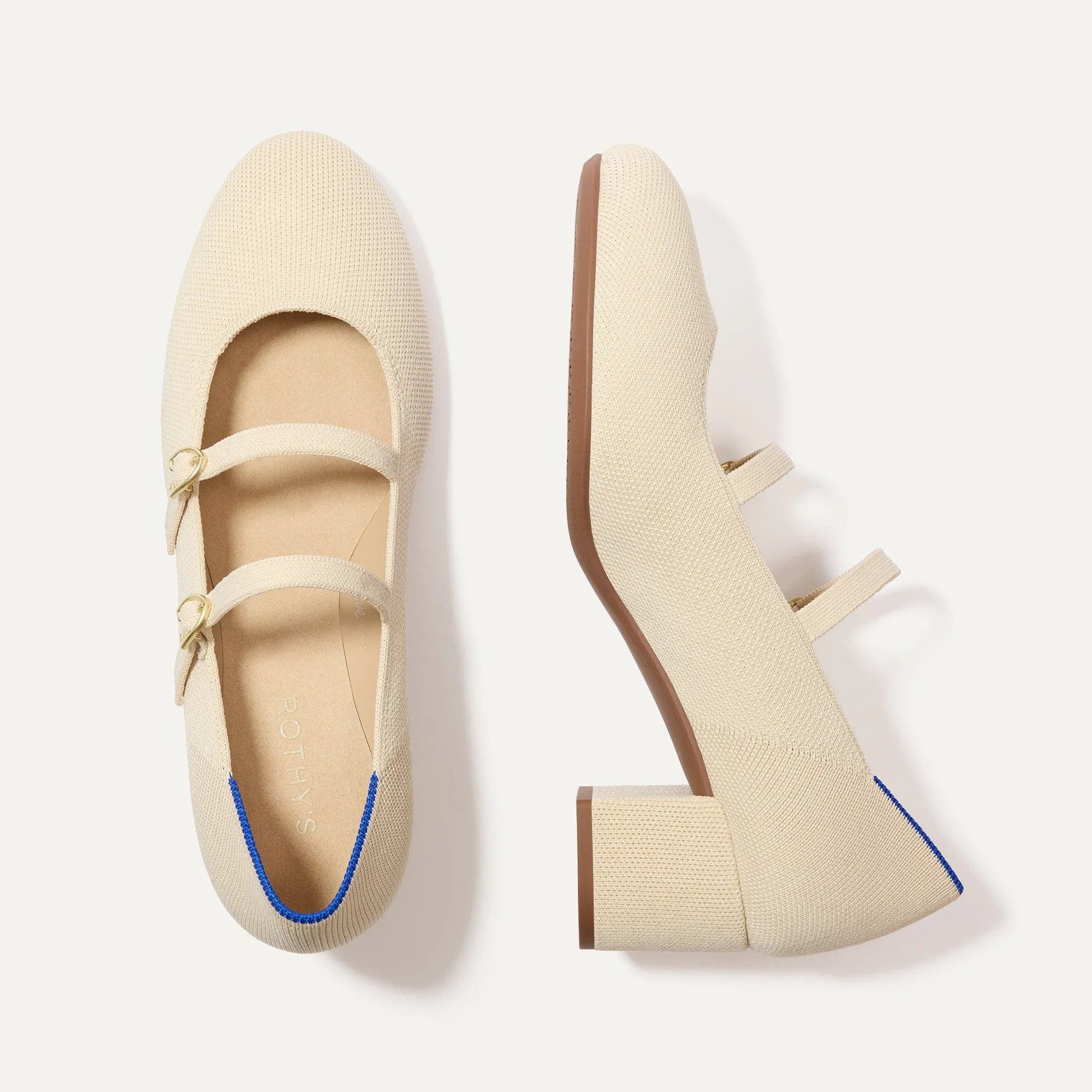 The Double Buckle Mary Jane Heel - Conch sold by Rothy's