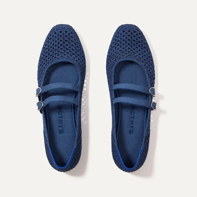 The Double Buckle Mary Jane - Blue Mesh sold by Rothy's