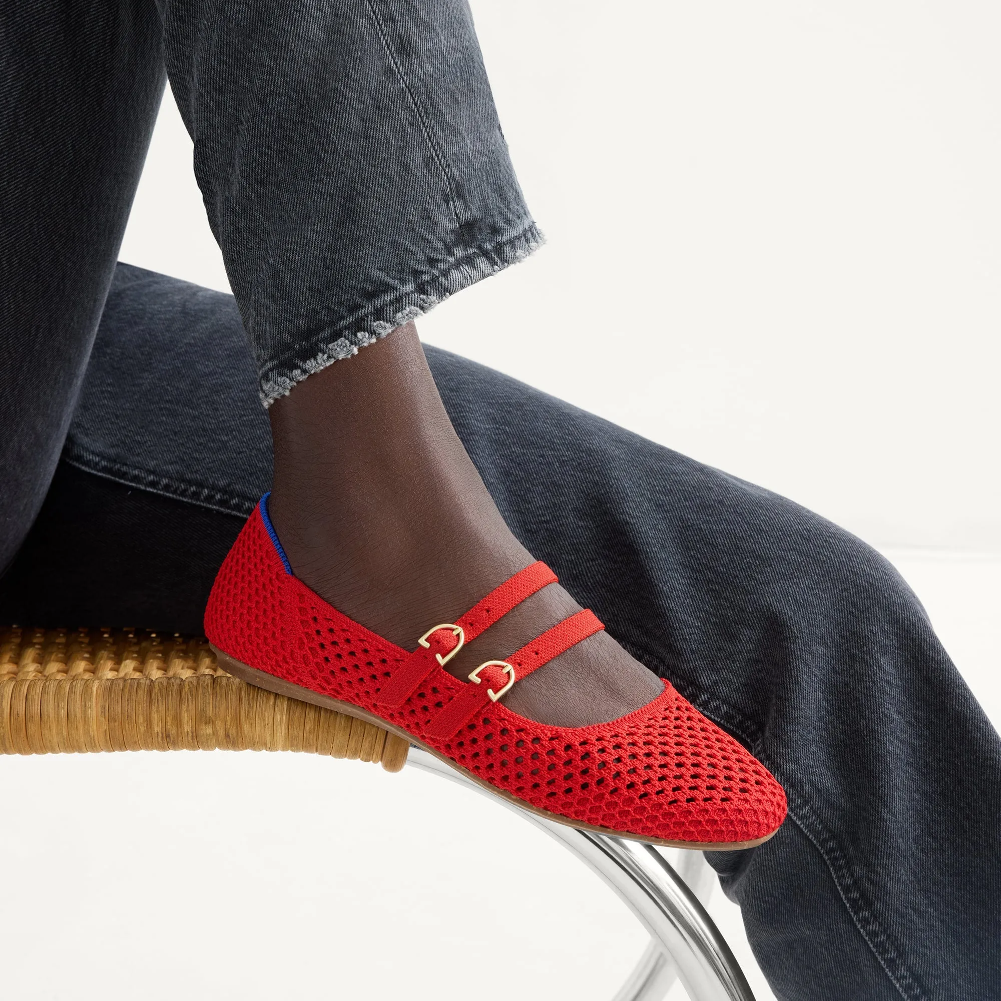 The Double Buckle Mary Jane - Bright Red Mesh sold by Rothy's product image thumbnail 3