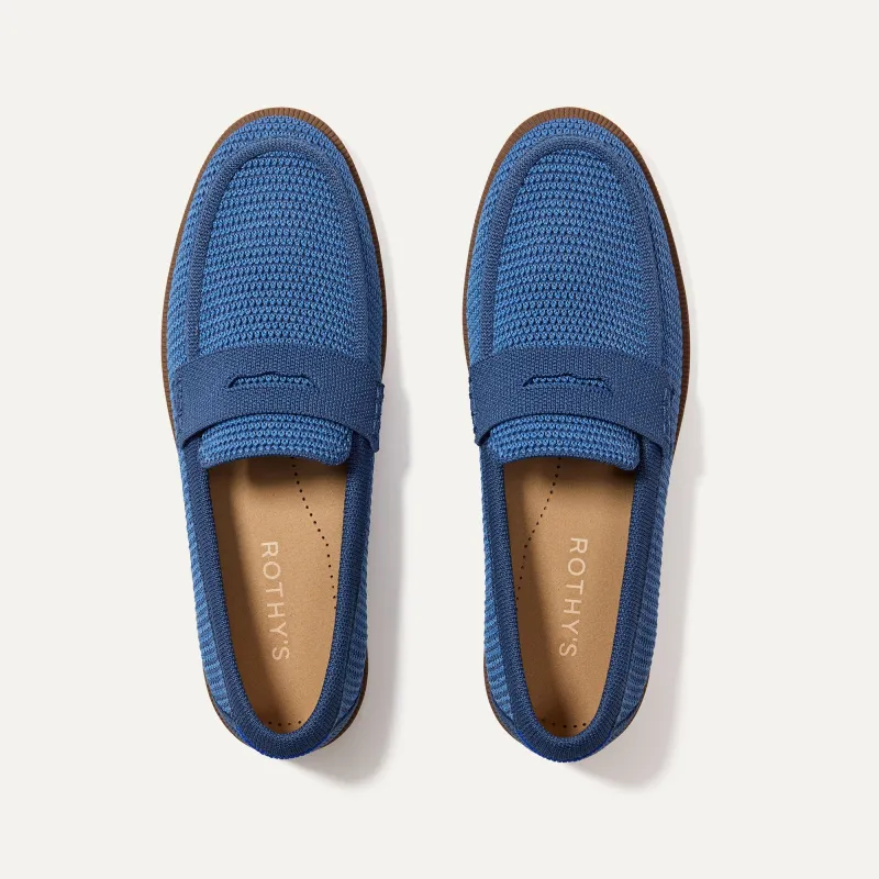 The Penny Loafer - Blue Raffia-Knit sold by Rothy's