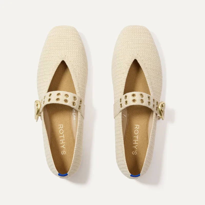 The Max Buckle Mary Jane - Cream Woven sold by Rothy's