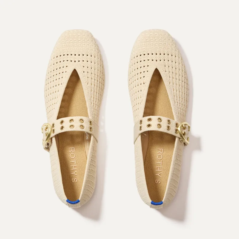 The Max Buckle Mary Jane - Off White Mesh sold by Rothy's